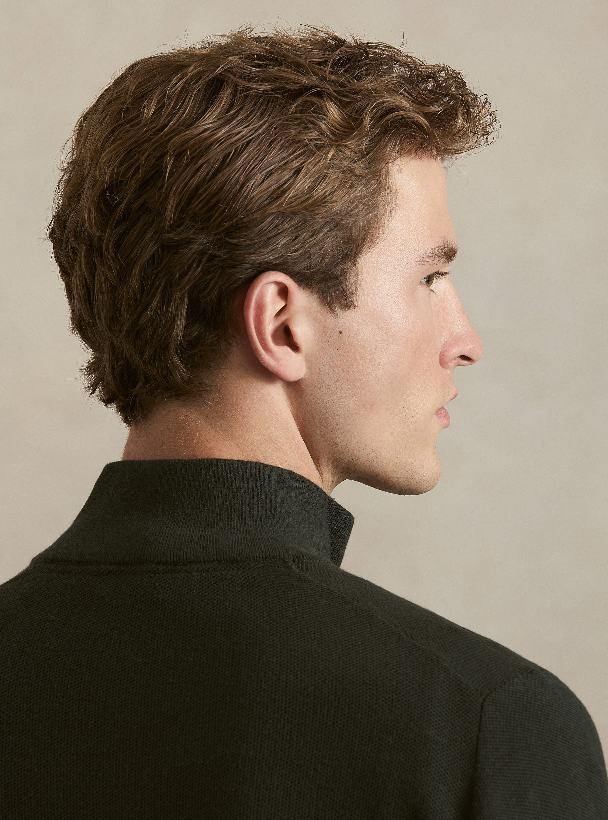 Maglia con mezza zip in cotone cashmere nido d'ape, MILITARE 0609C