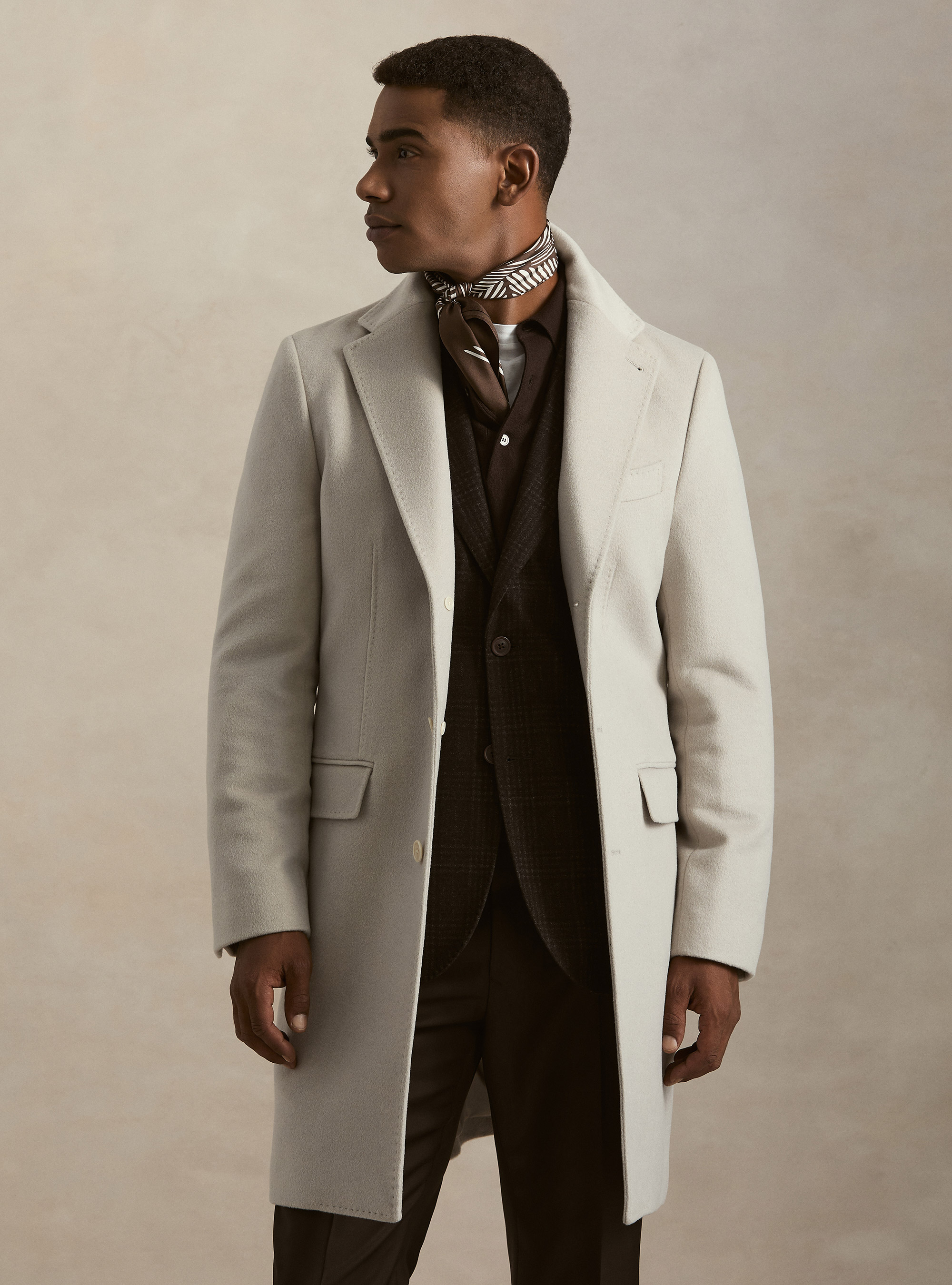 Cappotto monopetto in lana cashmere, ECRU 0536C