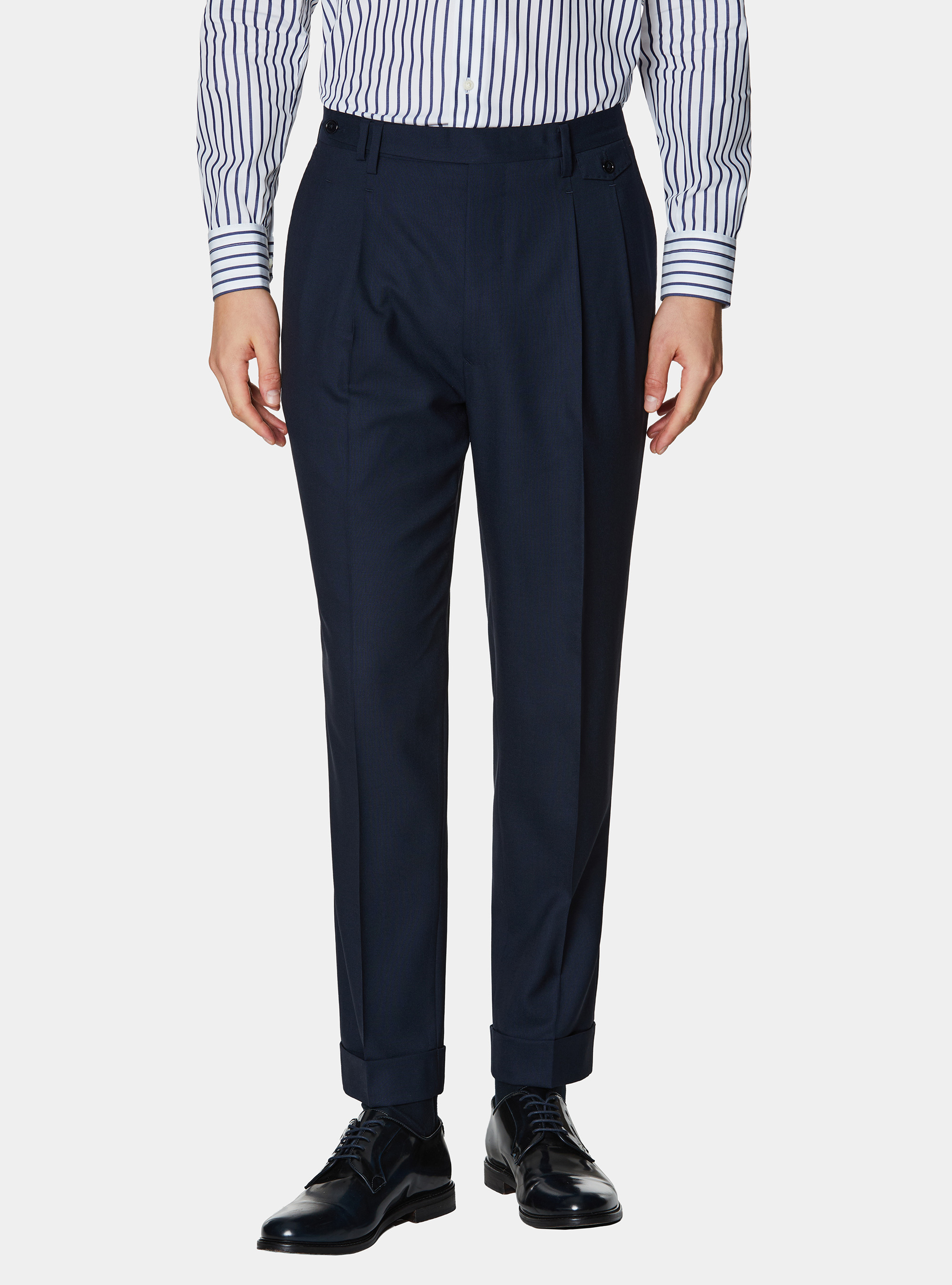 Pantaloni doppia pince in pura lana Vitale Barberis Canonico, NAVY