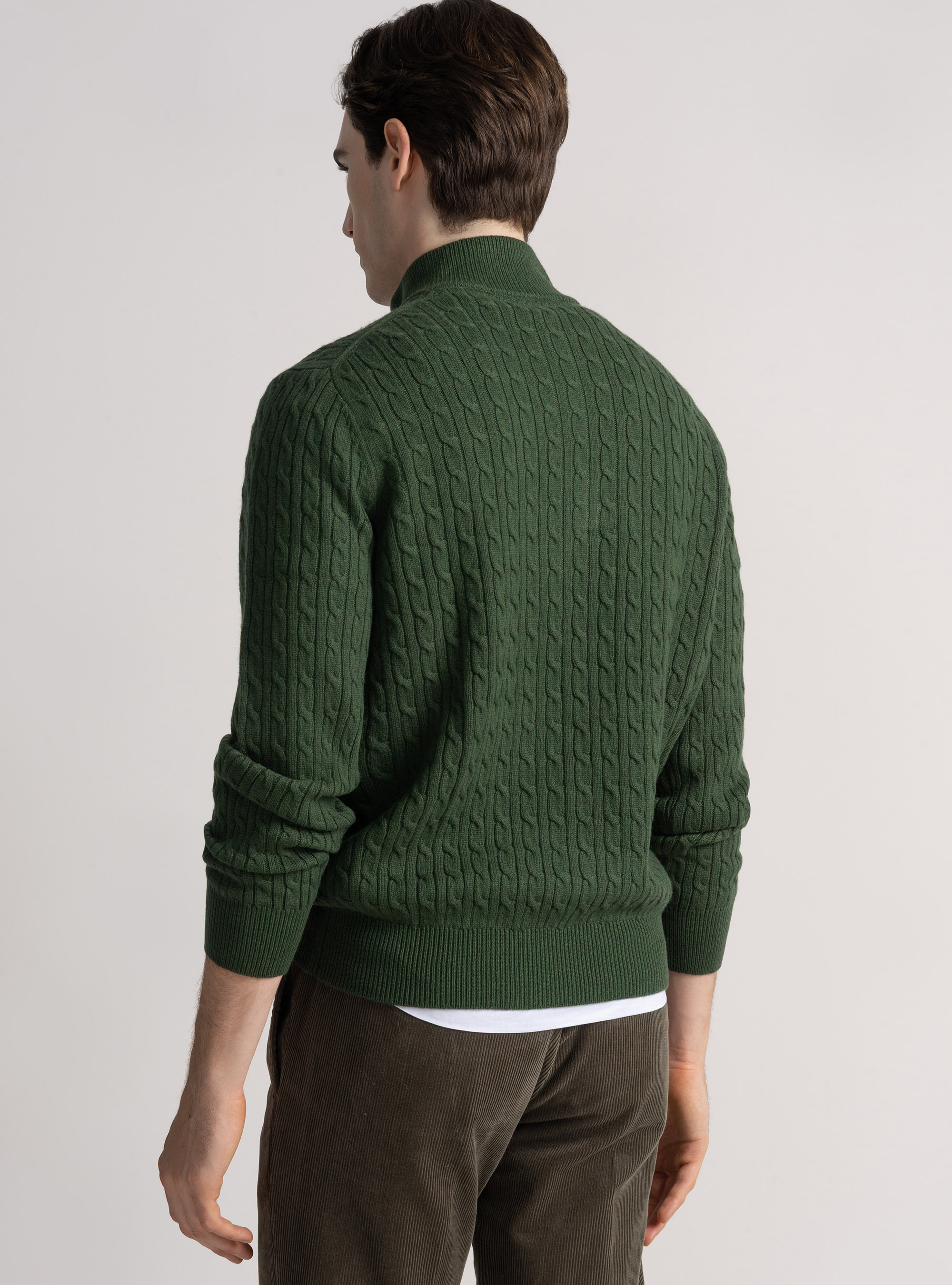 Maglia con collo mock e treccia in misto lana, MILITARE 0609C