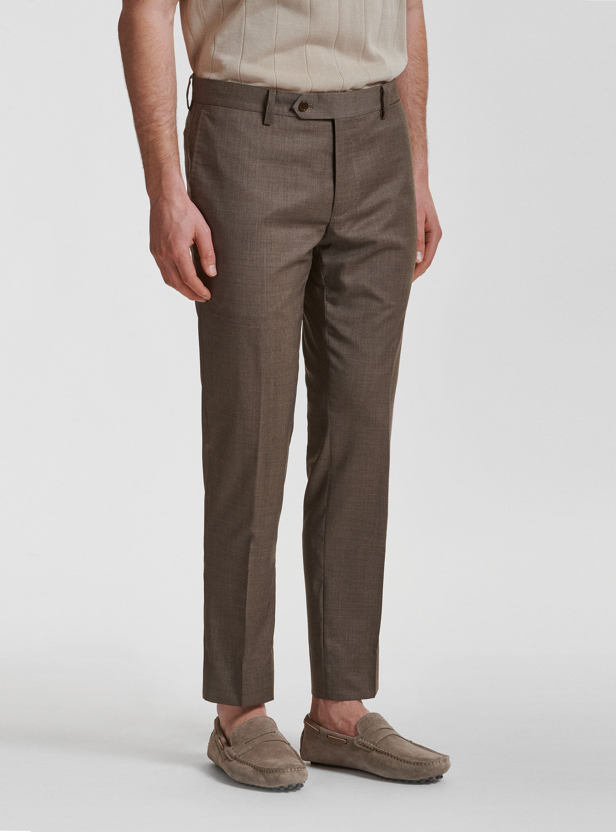 Pantaloni per abito in pura lana superfine 130's Reda, FANGO