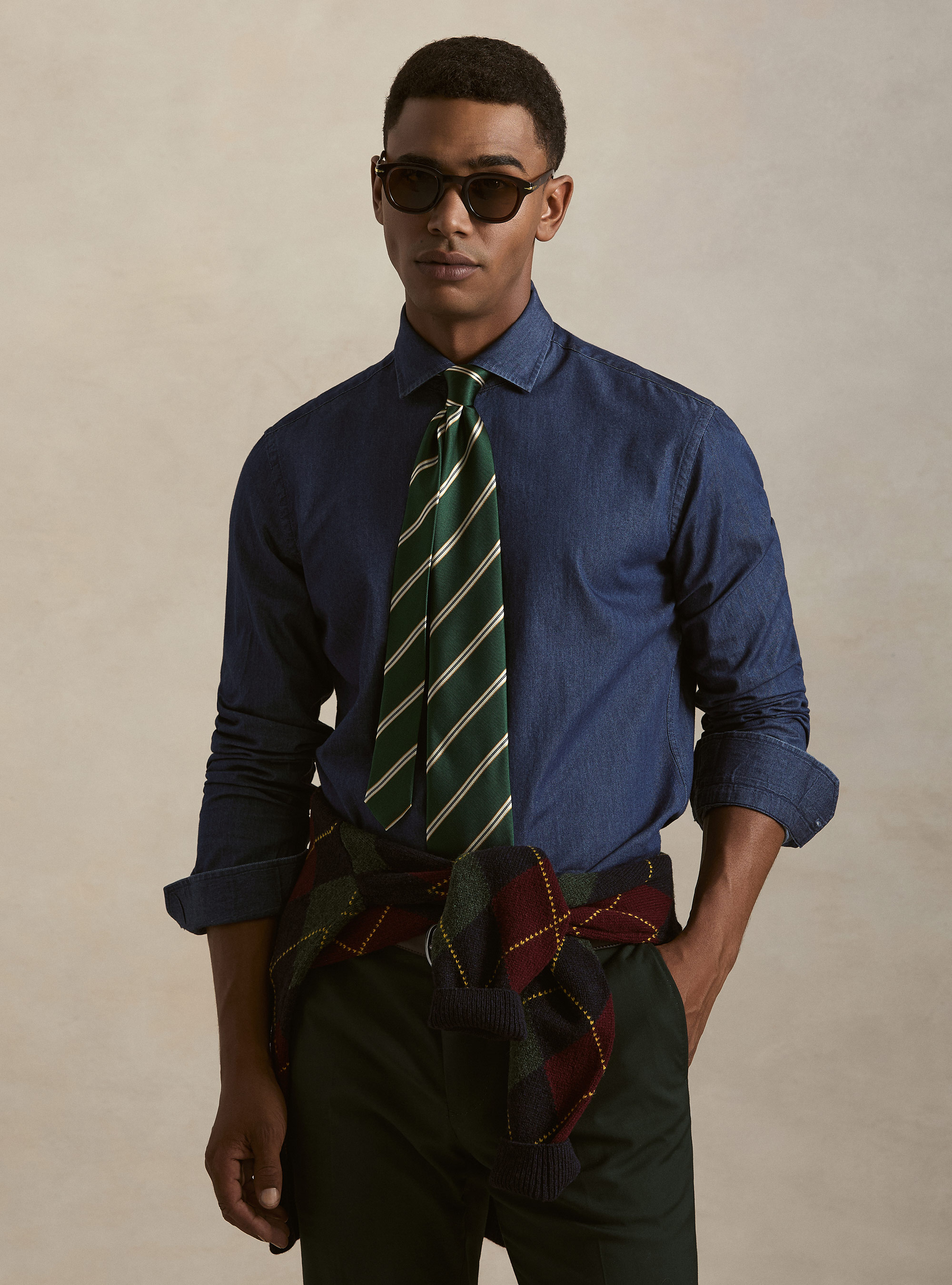 Camicia denim in cotone chambray, BLU NAVY