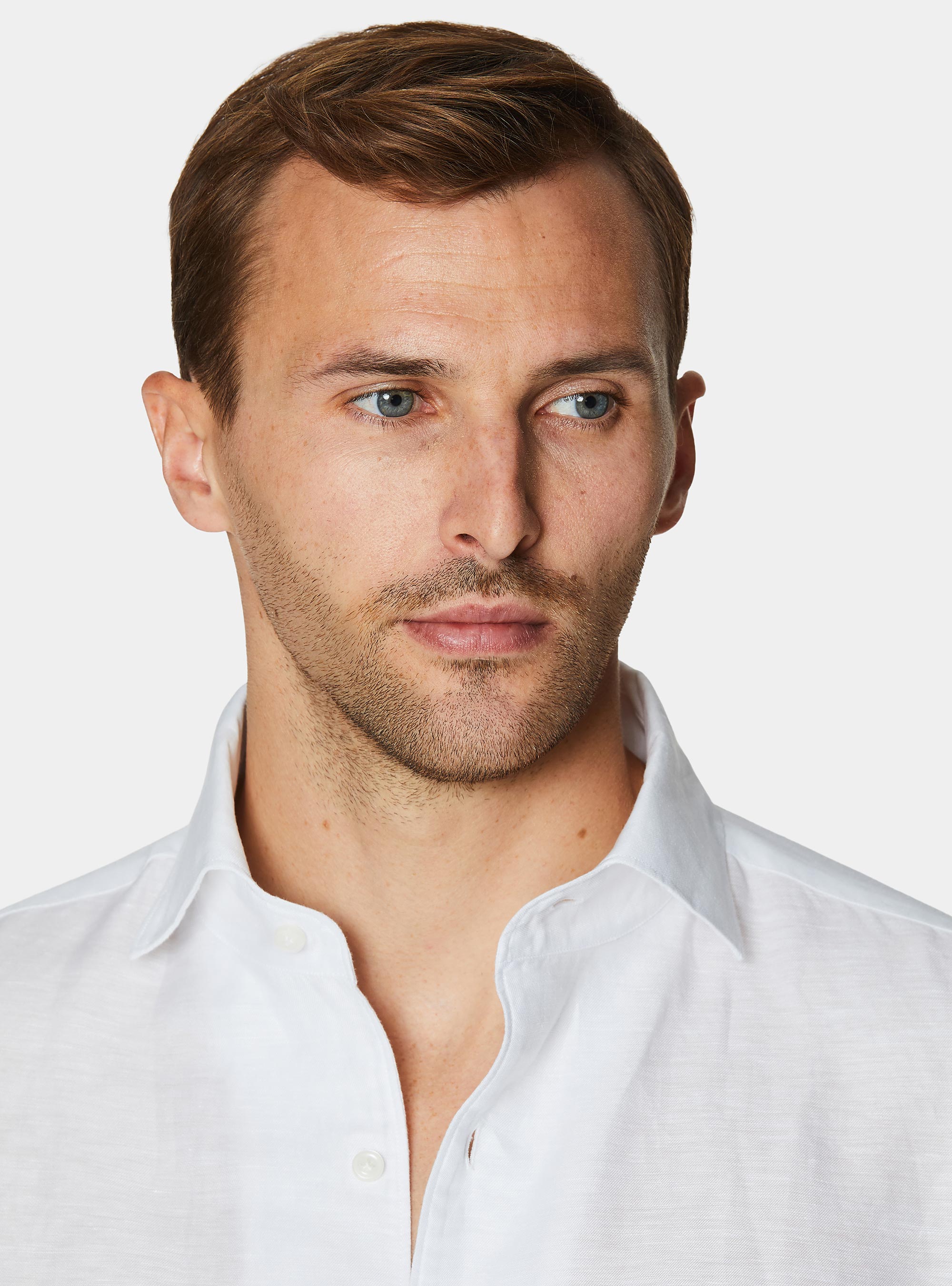 Camicia in misto lino con paramontura, BIANCO