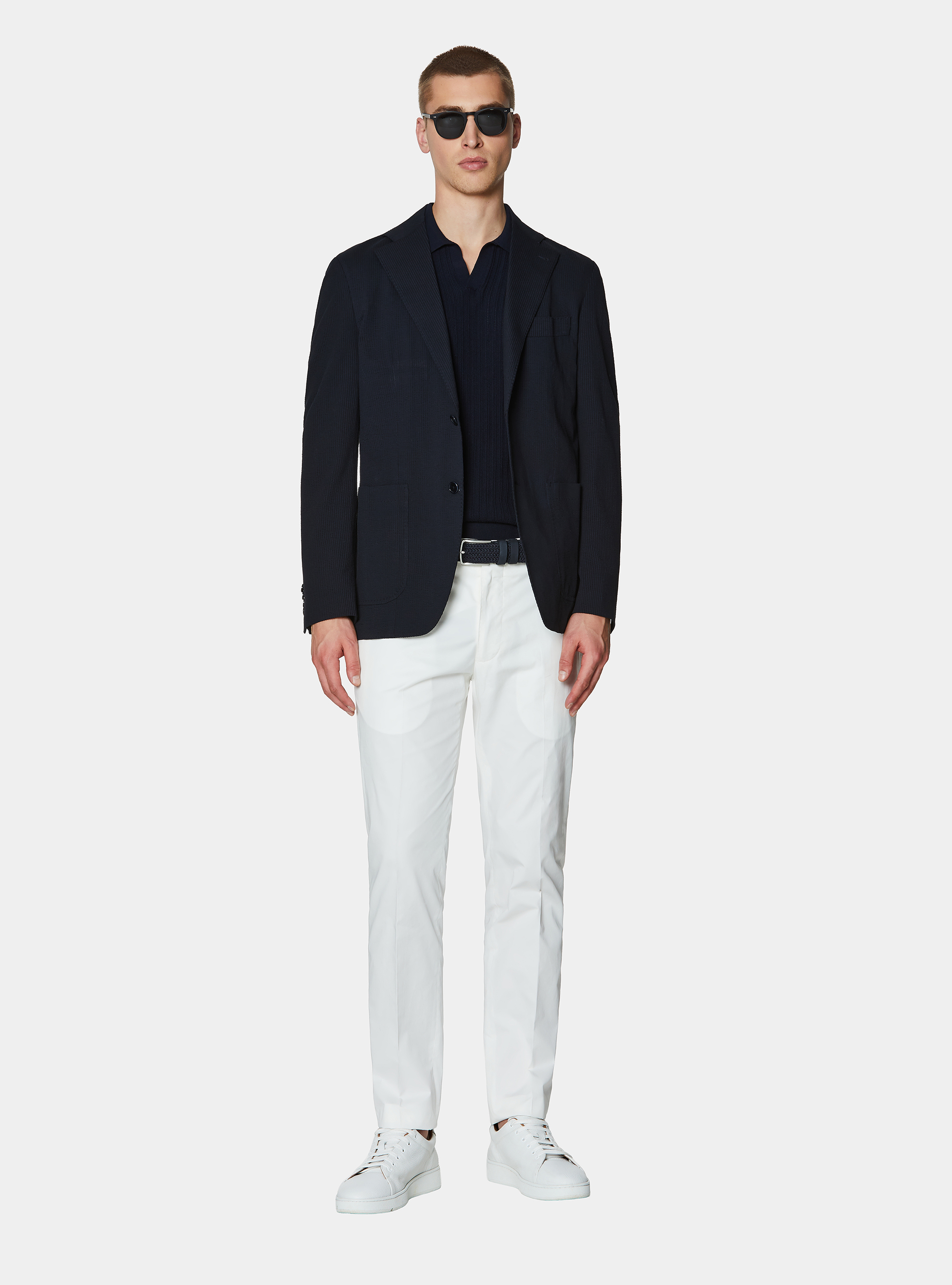 Giacca stretch in cotone tecnico, BLU NAVY