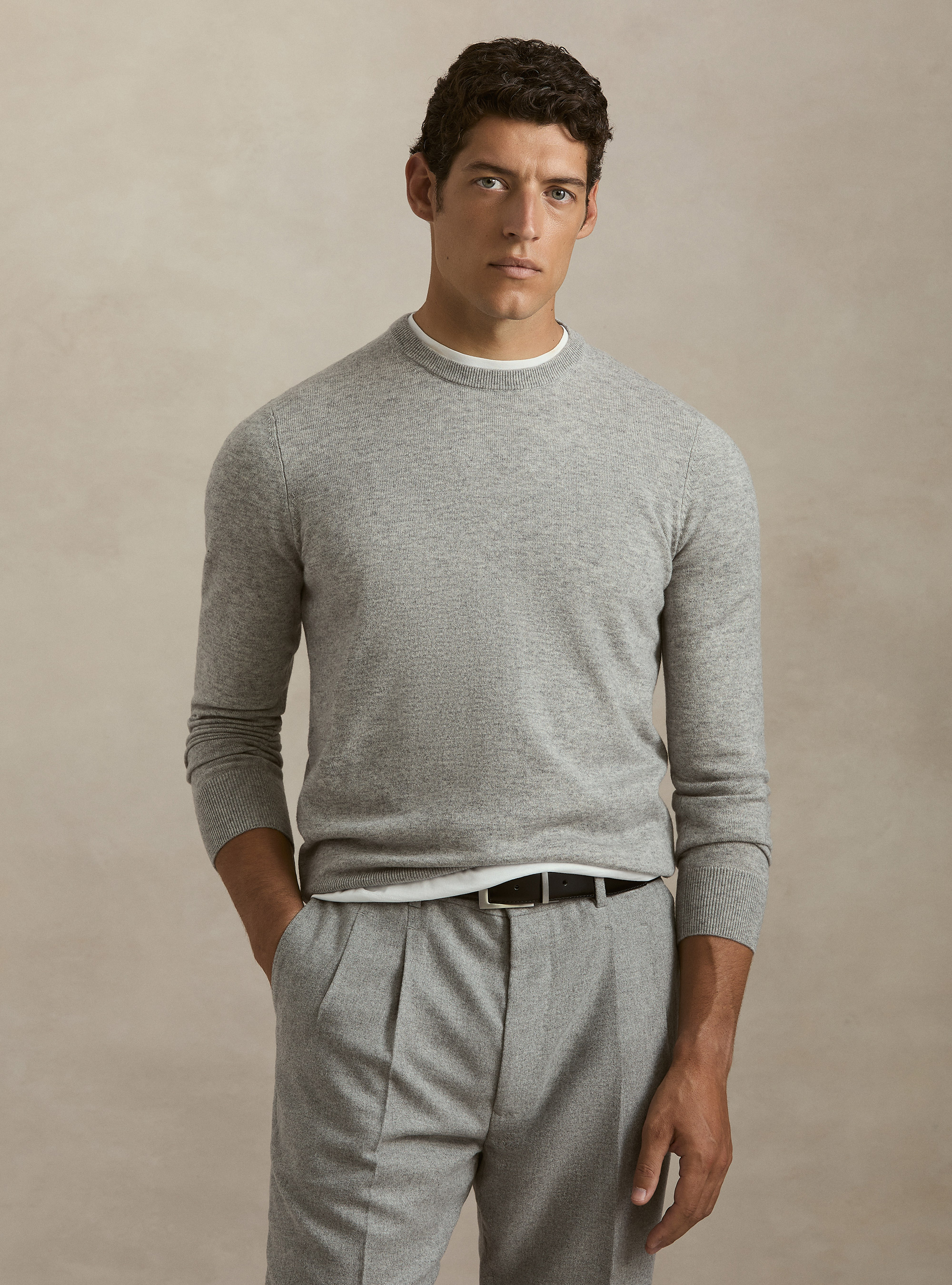 Girocollo in maglia in lana e cashmere, GRIGIO CHIARO MELANGE