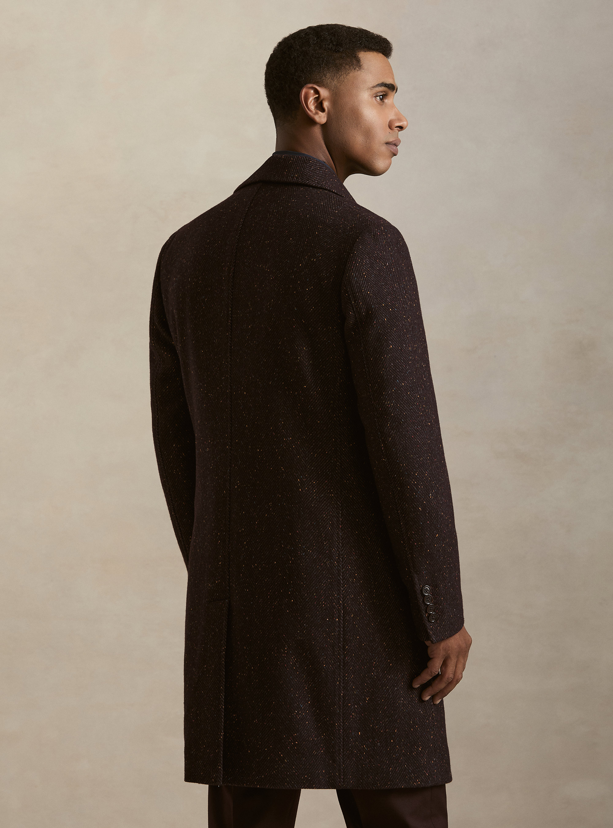 Cappotto in misto lana bottonata, BORDEAUX