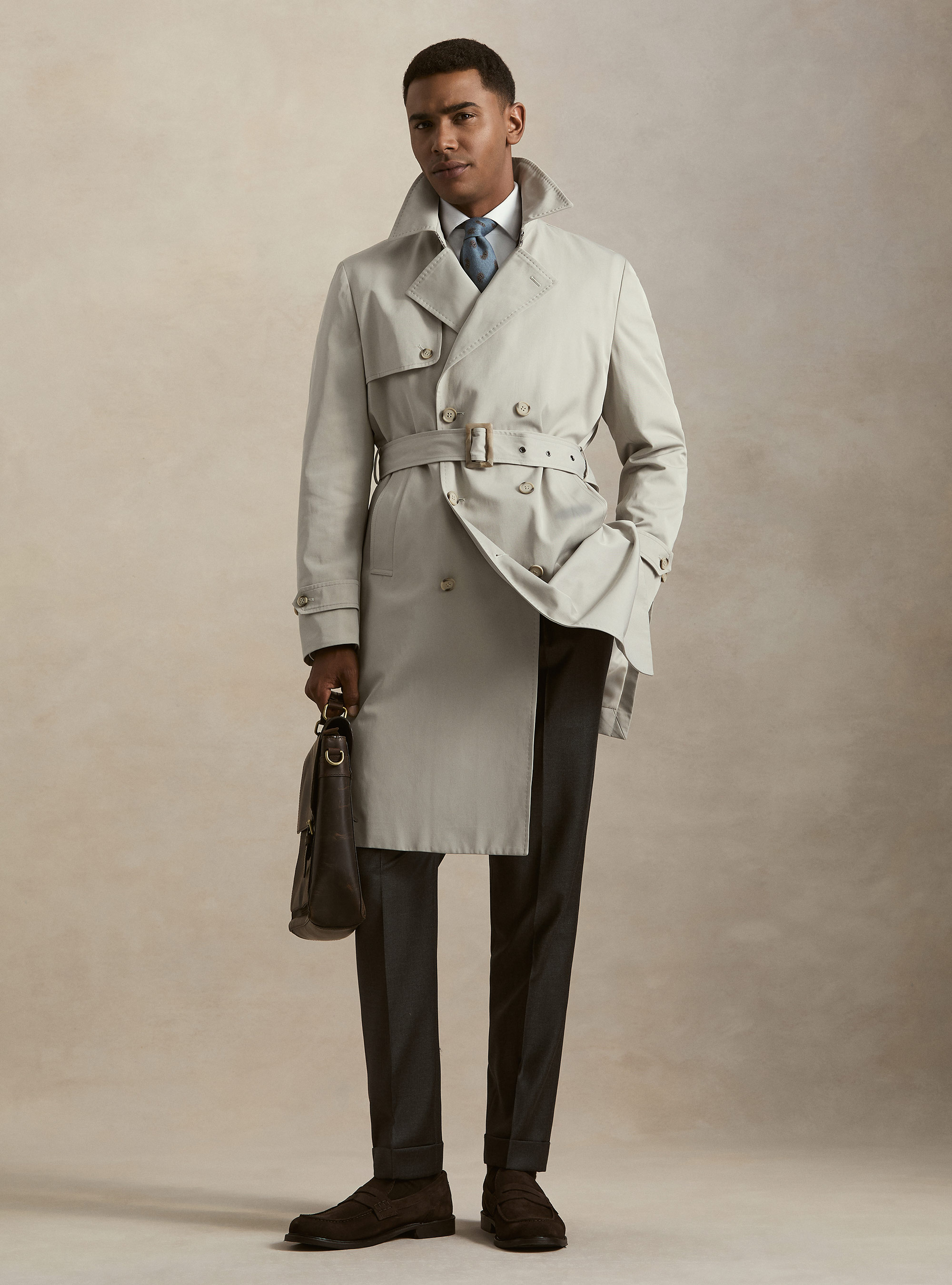 Trench doppiopetto in misto cotone, ECRU