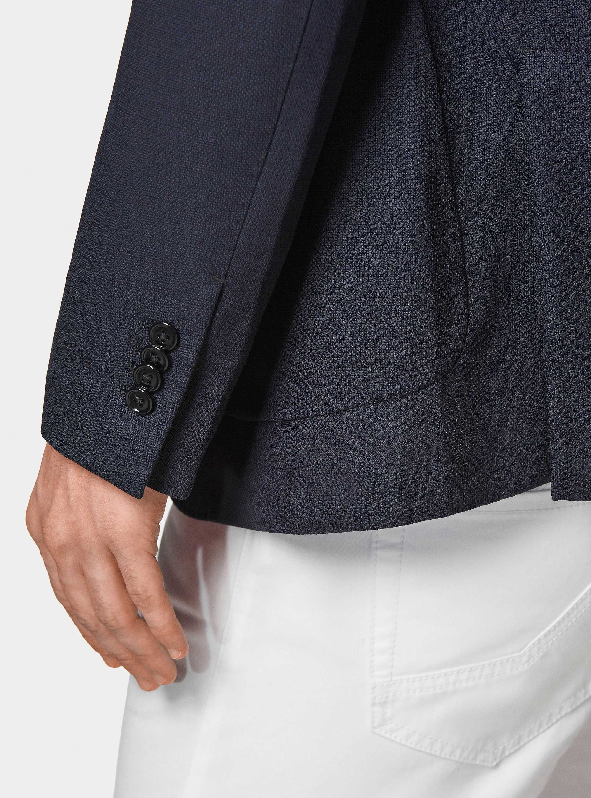 Giacca in pura lana micro texture, BLU NAVY
