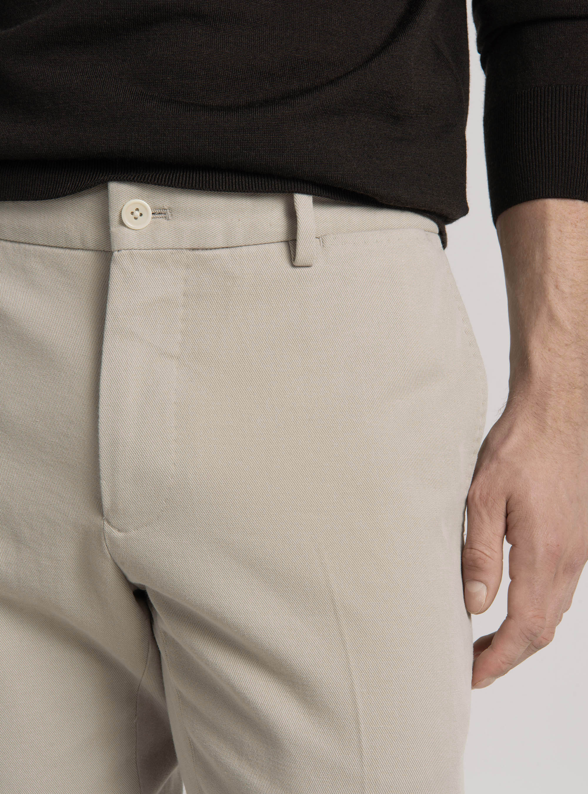 Pantaloni in twill di cotone e cashmere, ECRU