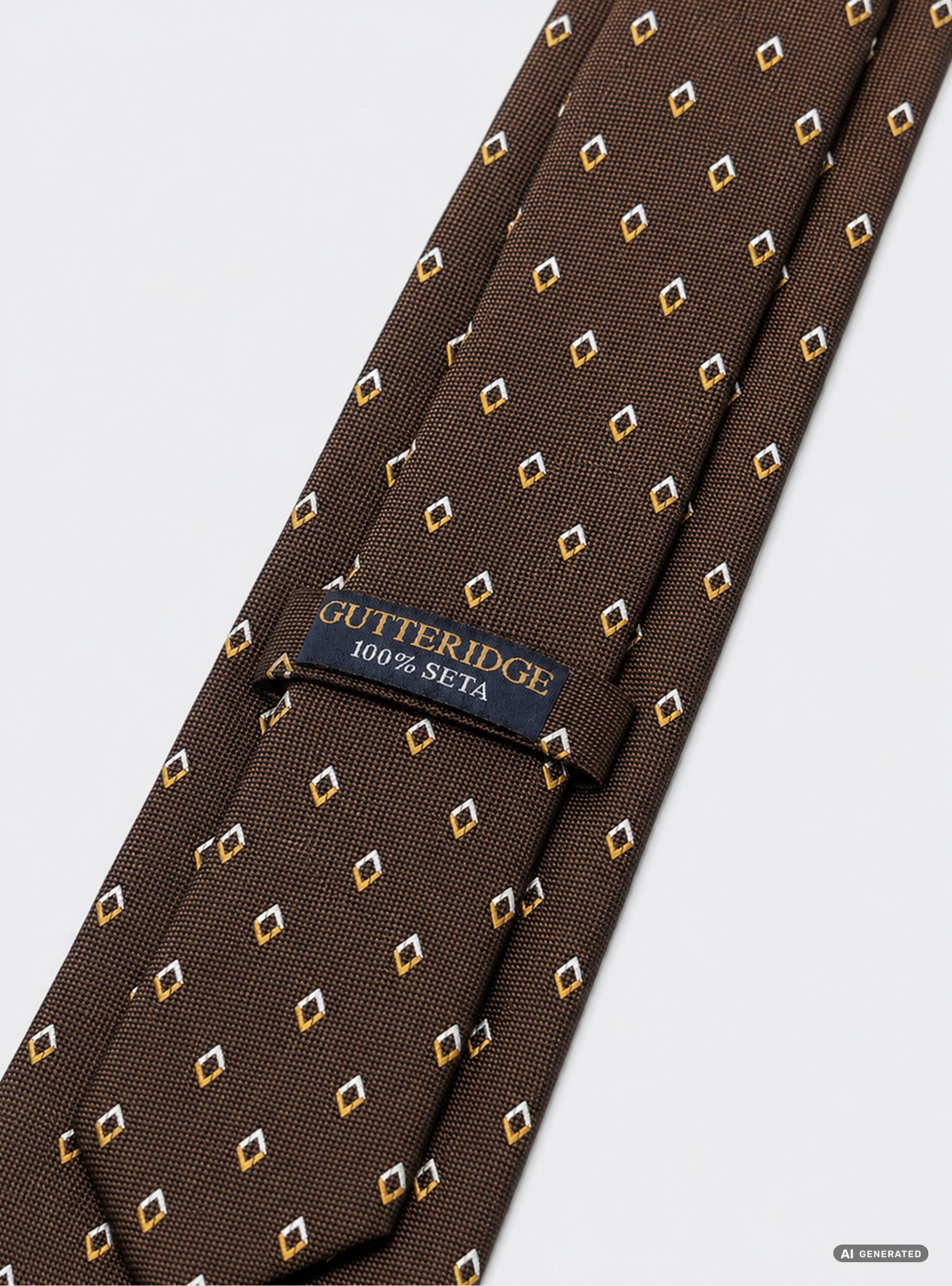 Cravatta in seta jacquard con micro fantasia rombi, MARRONE