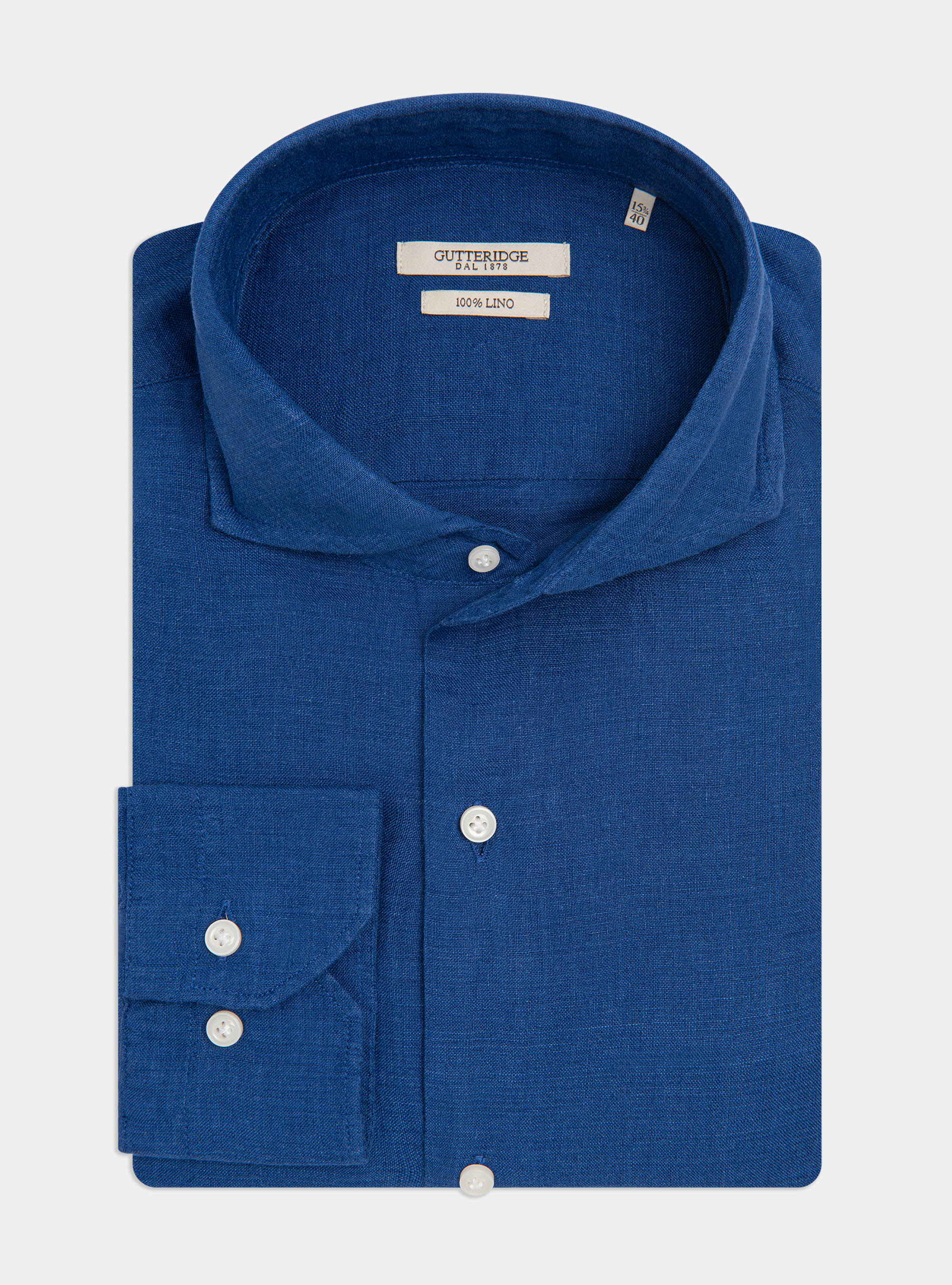 Camicia collo francese in puro lino, BLU