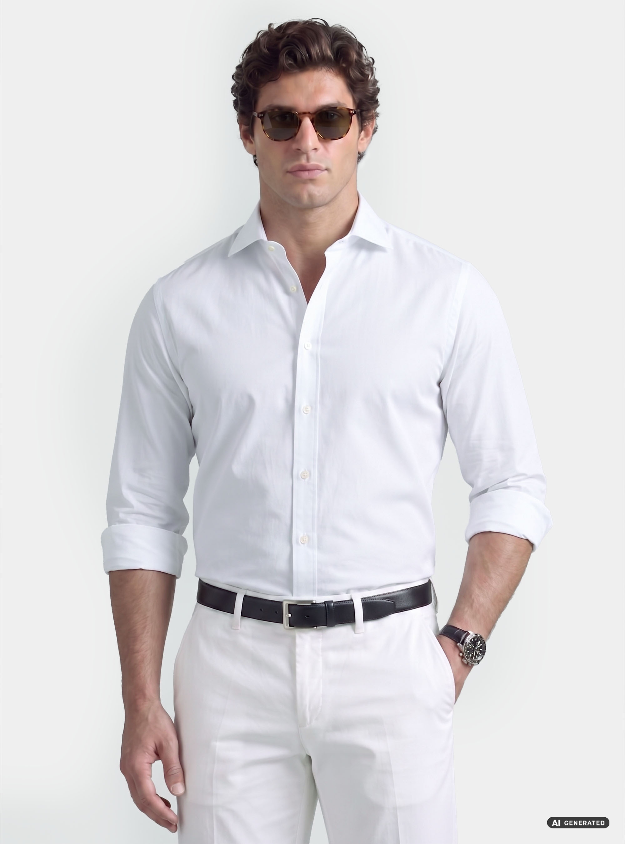 Camicia custom fit in popeline di cotone, BIANCO