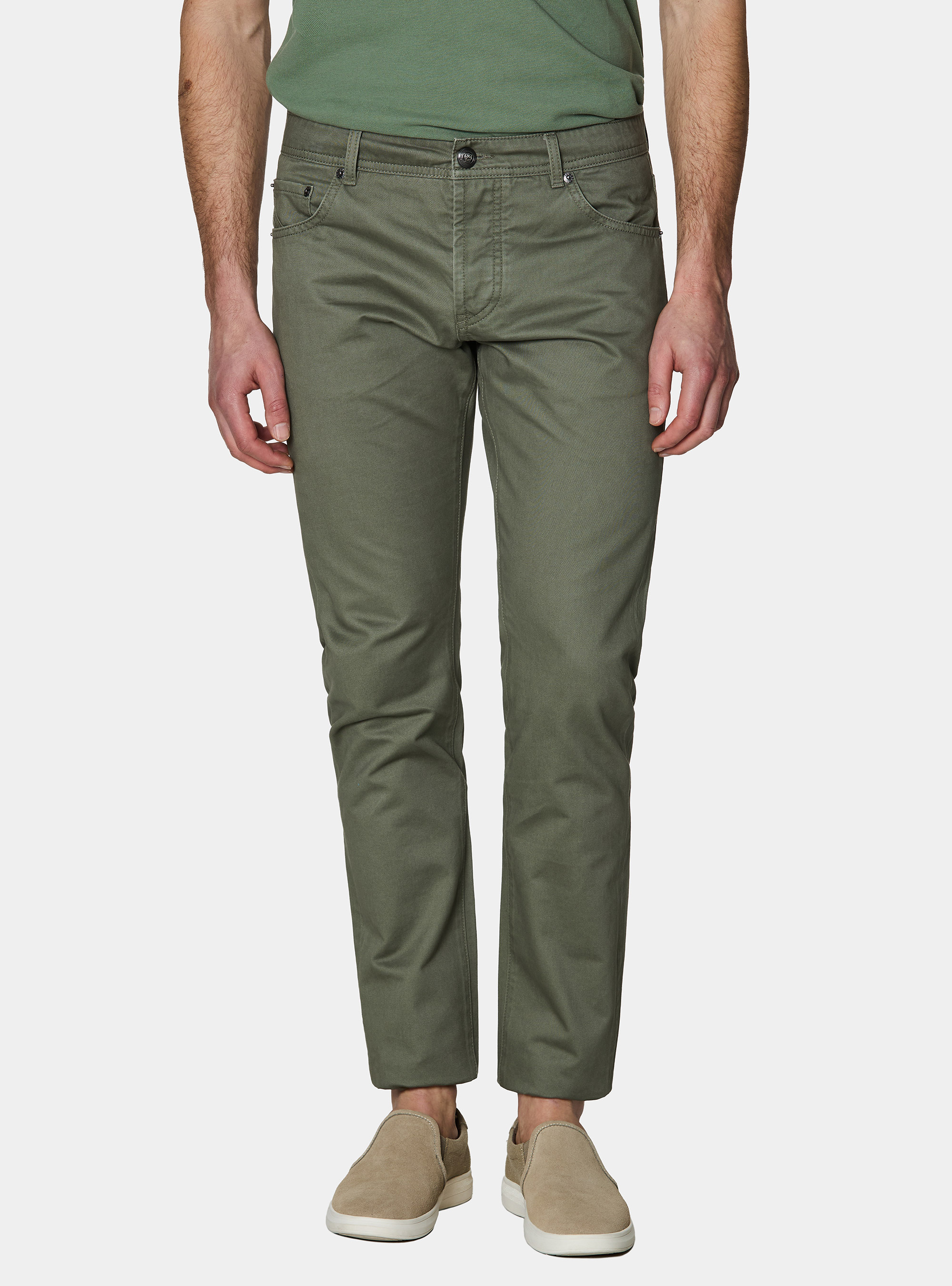 Pantaloni slim fit in twill di cotone, SALVIA 0602C