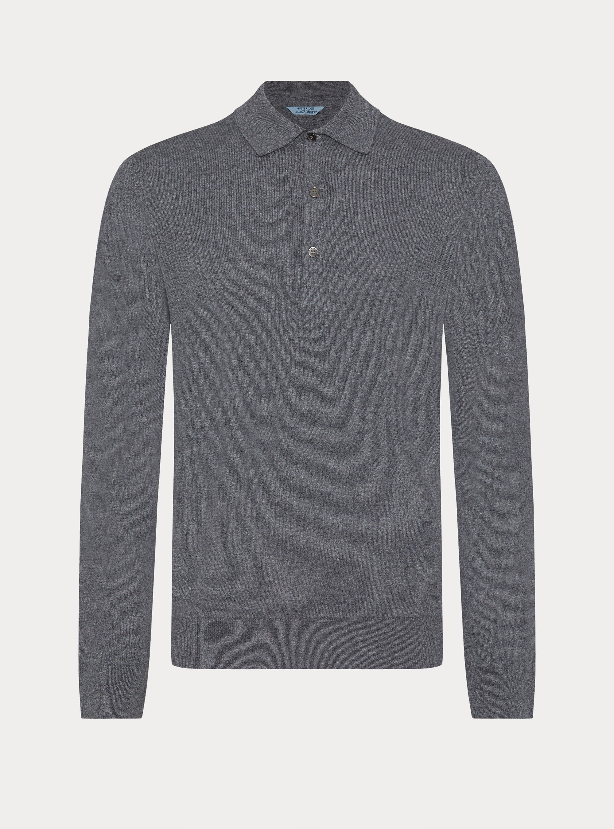 Polo a manica lunga in puro cashmere, GRIGIO SCURO 0125C