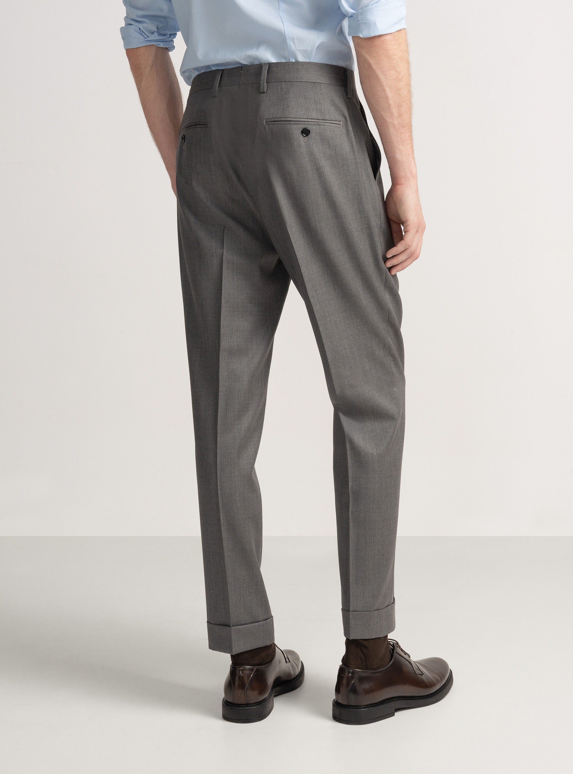 Pantaloni con pince per abito doppiopetto in lana reda superfine 110's, GRIGIO CHIARO