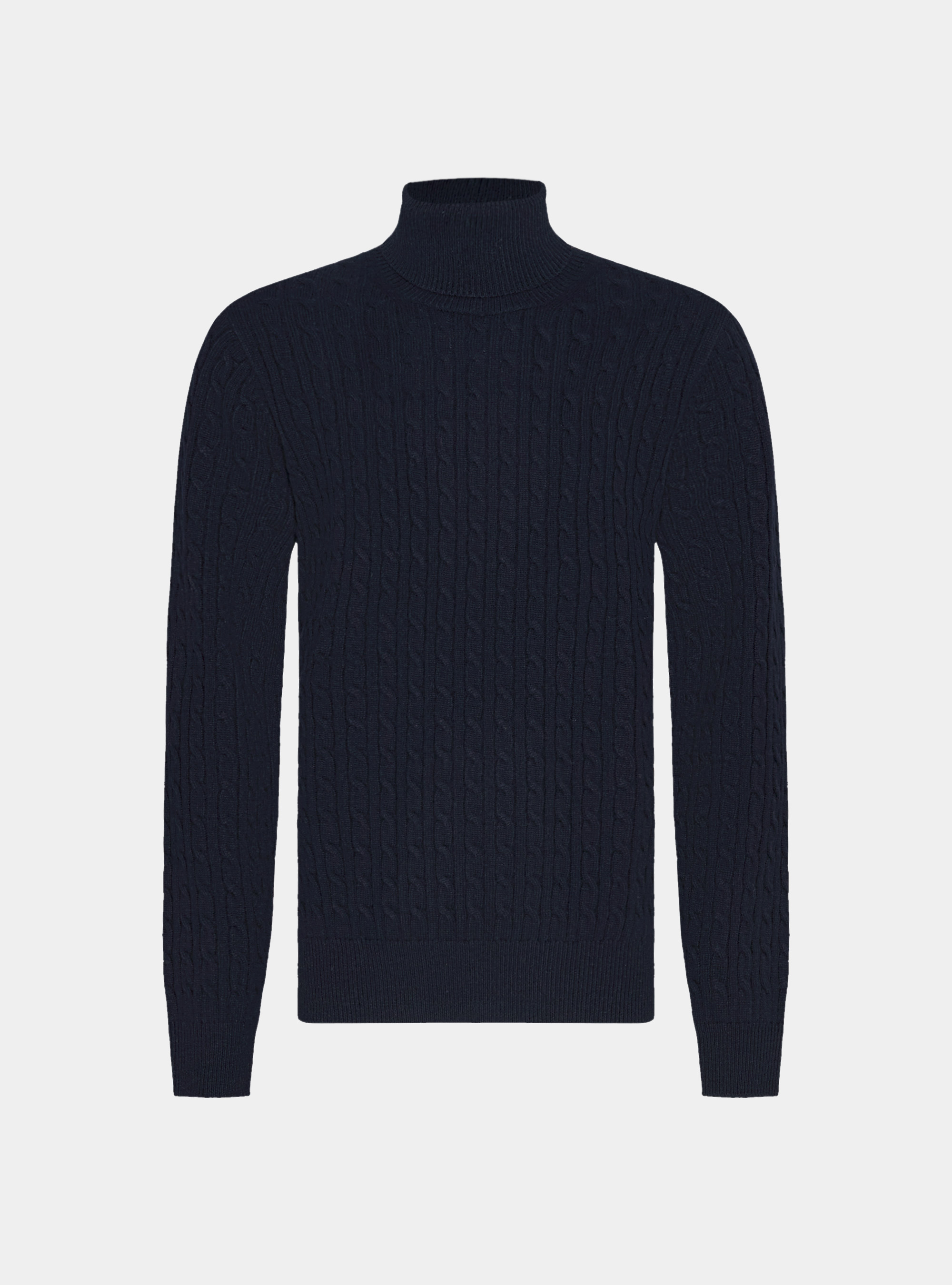 Maglia collo alto con treccia in lana cashmere, BLU NAVY