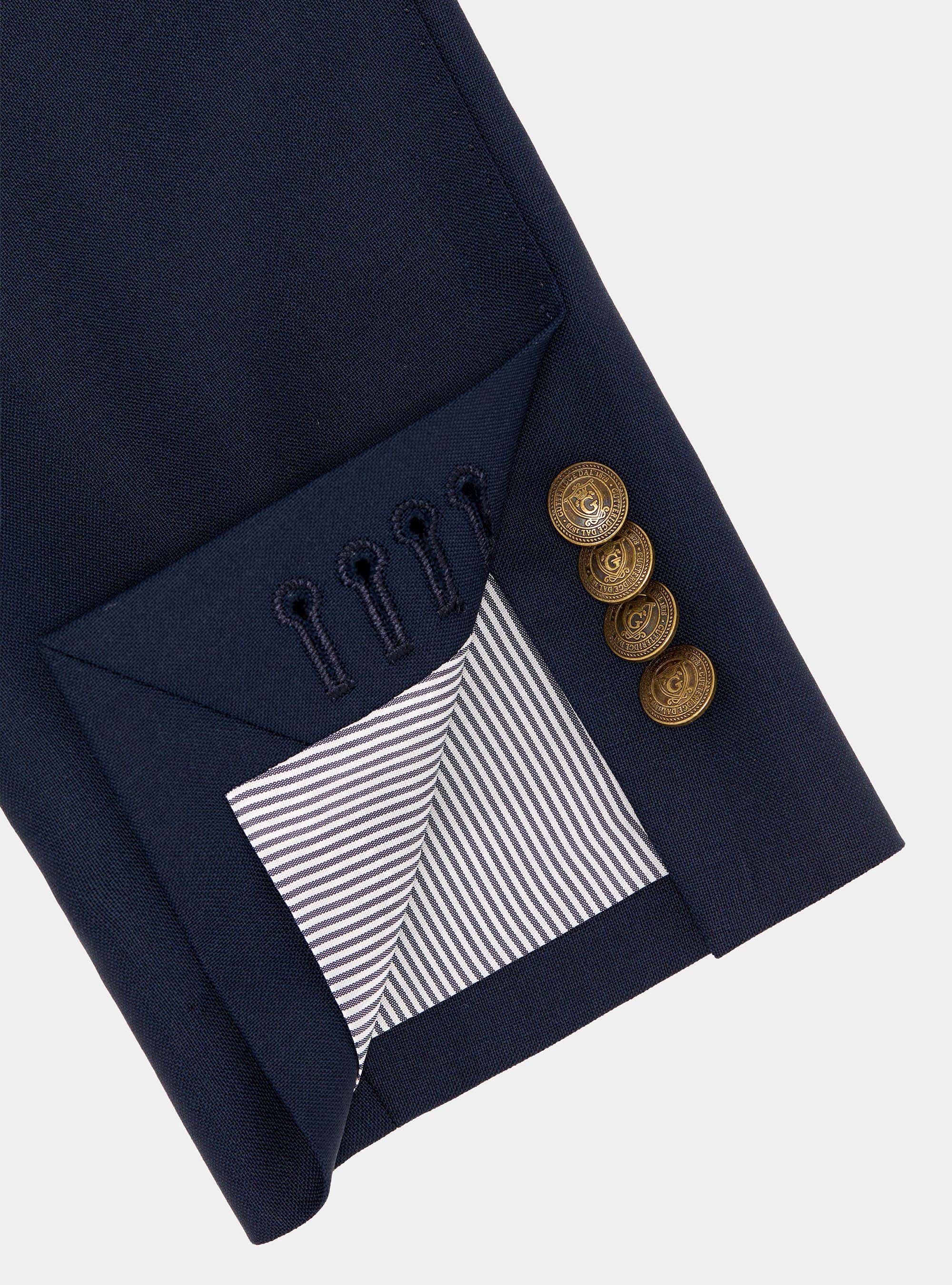 Giacca doppiopetto in pura lana con bottone metallo, NAVY