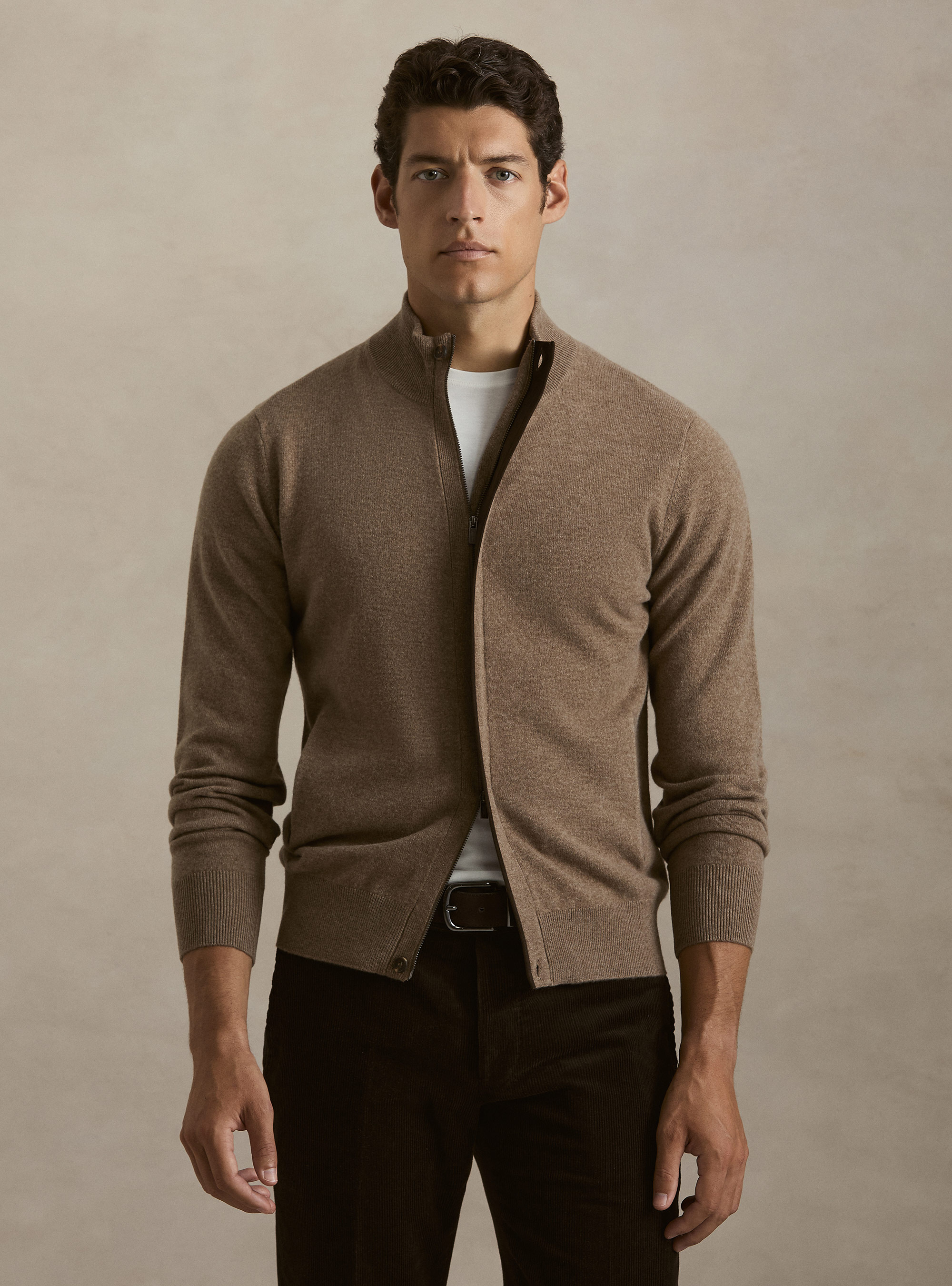 Cardigan con zip in lana lambswool e cashmere, FANGO