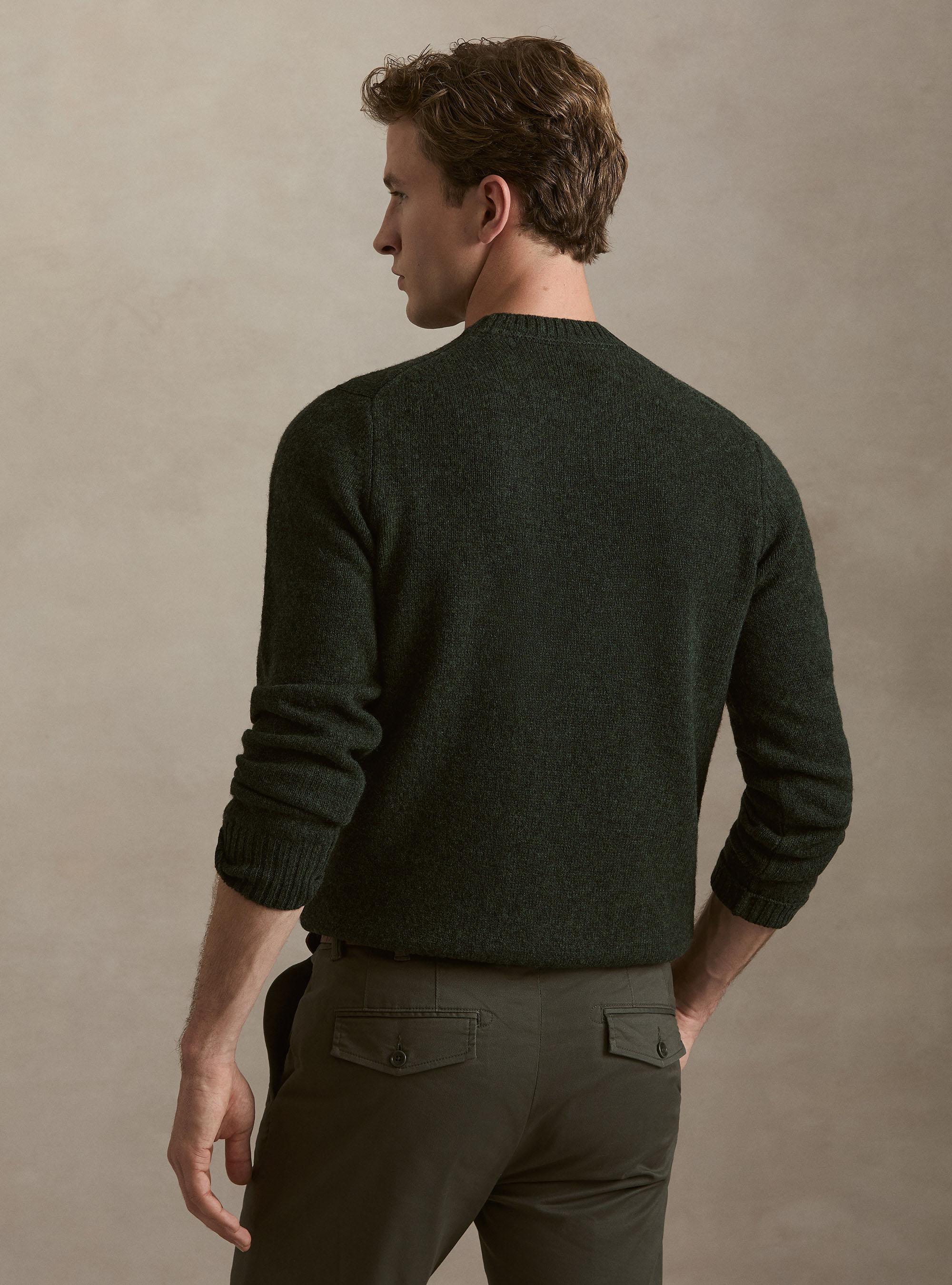 Maglia girocollo in pura lana shetland, VERDE