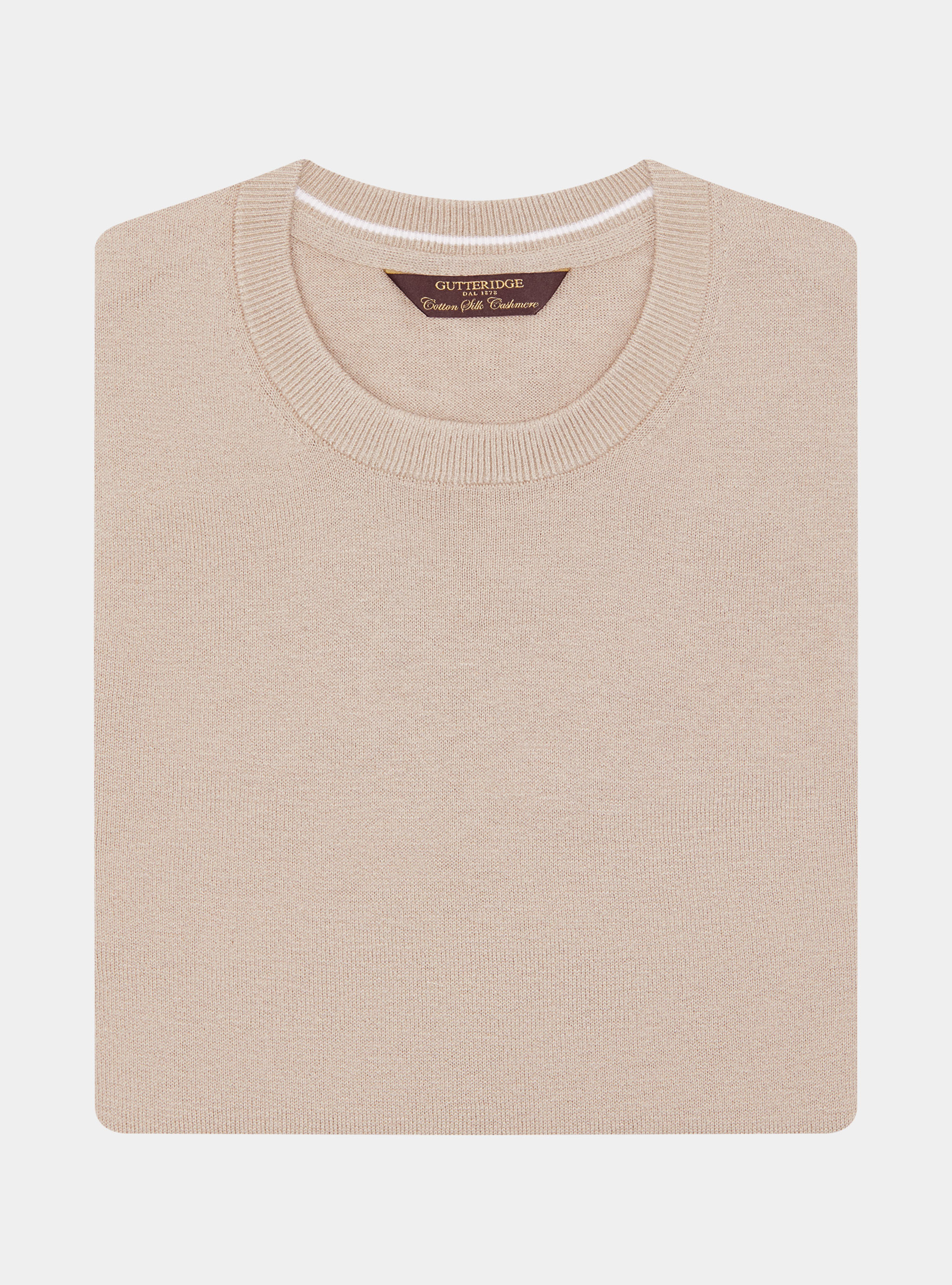 Maglia girocollo in cotone seta e cashmere, SABBIA