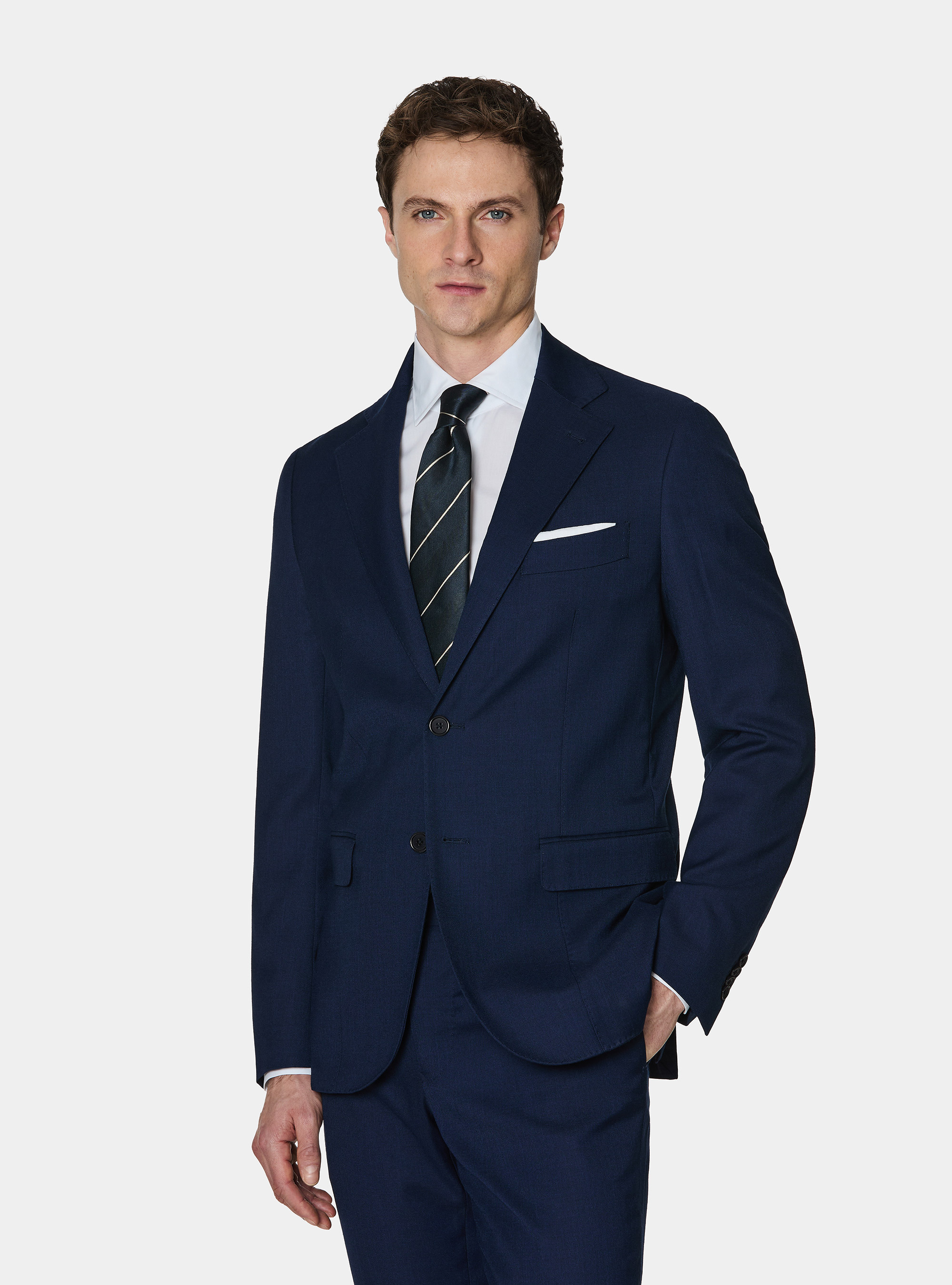 Giacca abito in tessuto hopsack, BLU NAVY