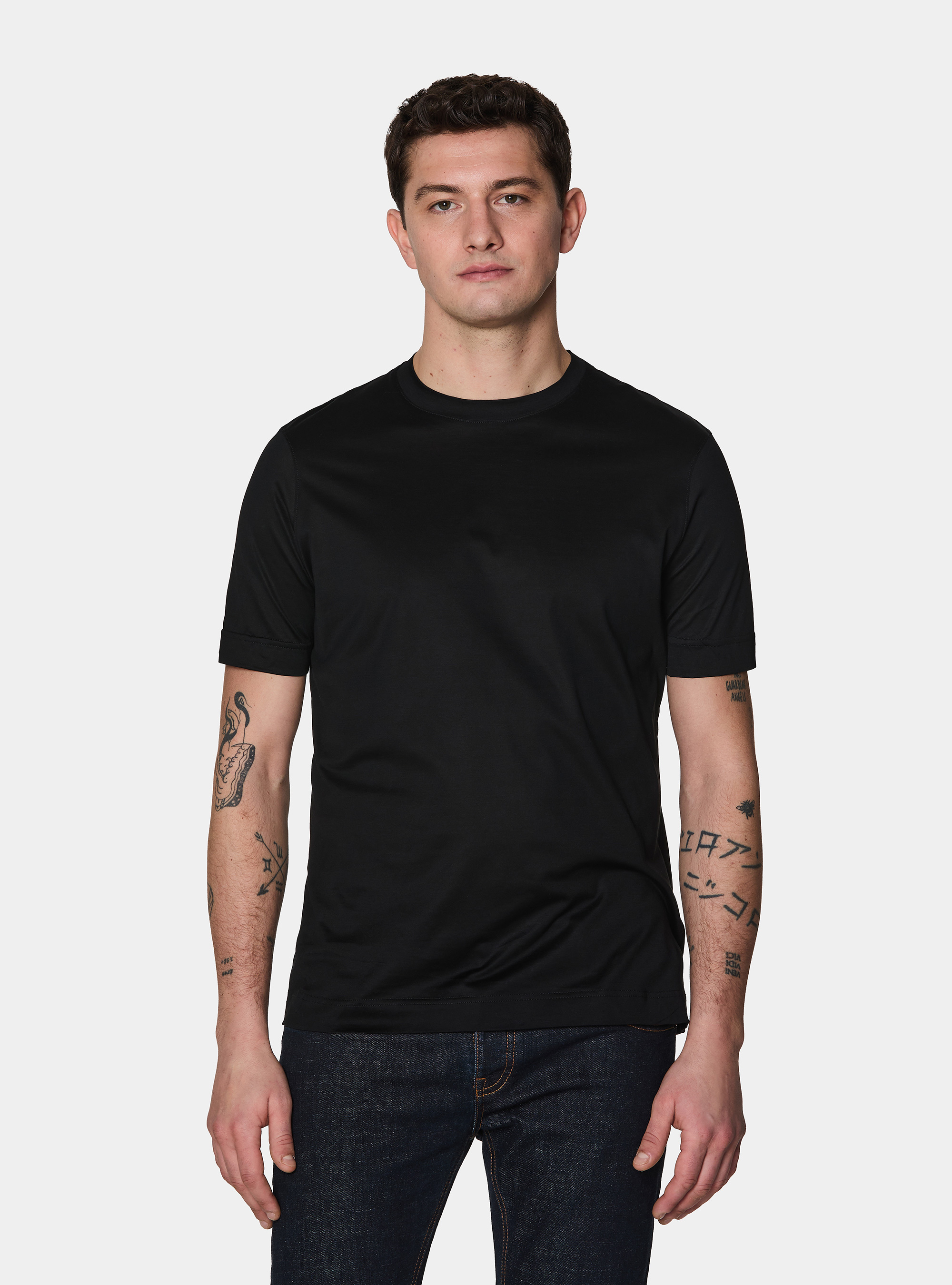 T-shirt mezza manica in filo di Scozia, NERO