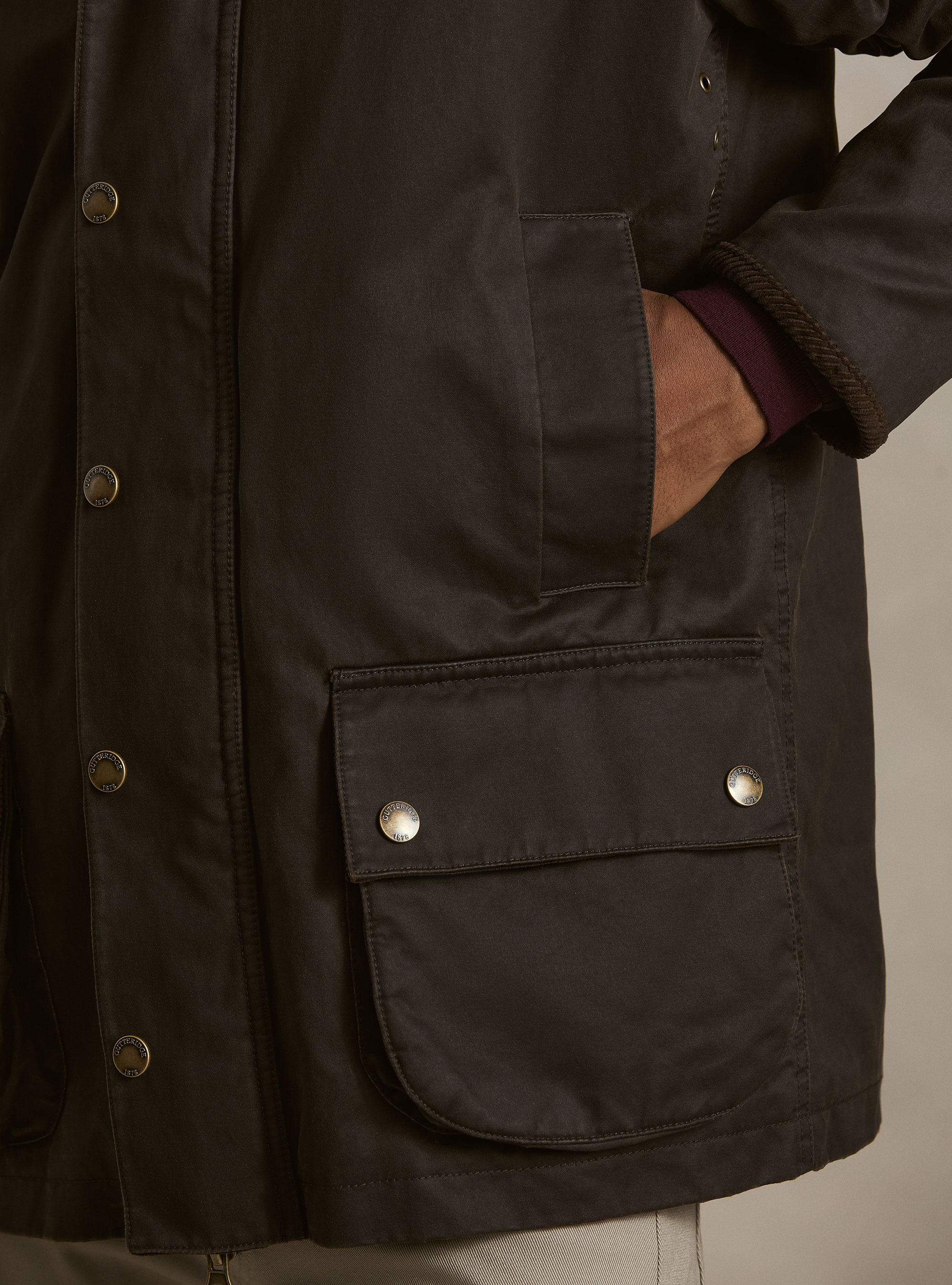 Giacca cerata in misto cotone, MARRONE
