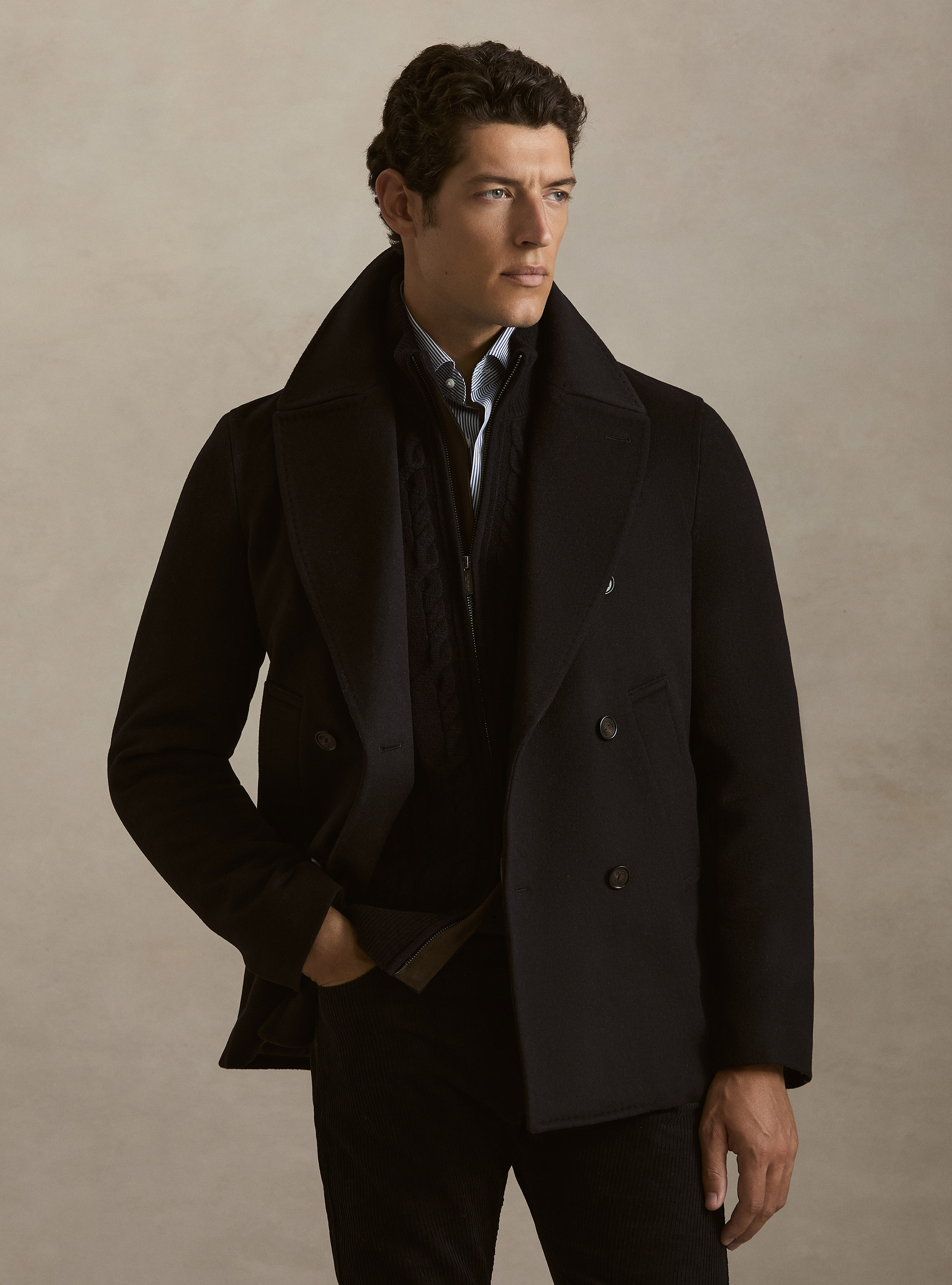 Peacoat in lana cashmere, BLU NAVY