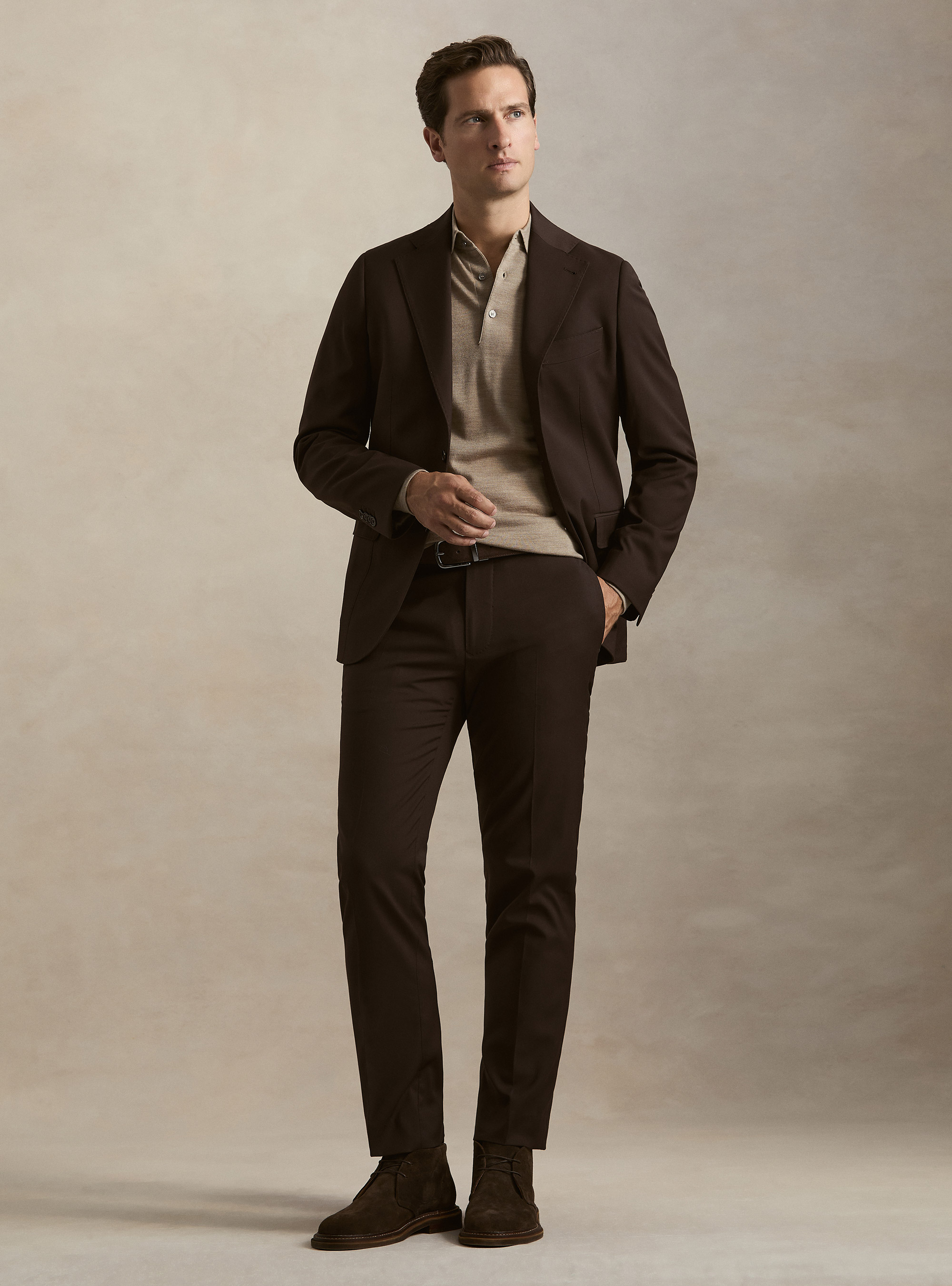 Pantaloni abito classico slim fit, MARRONE