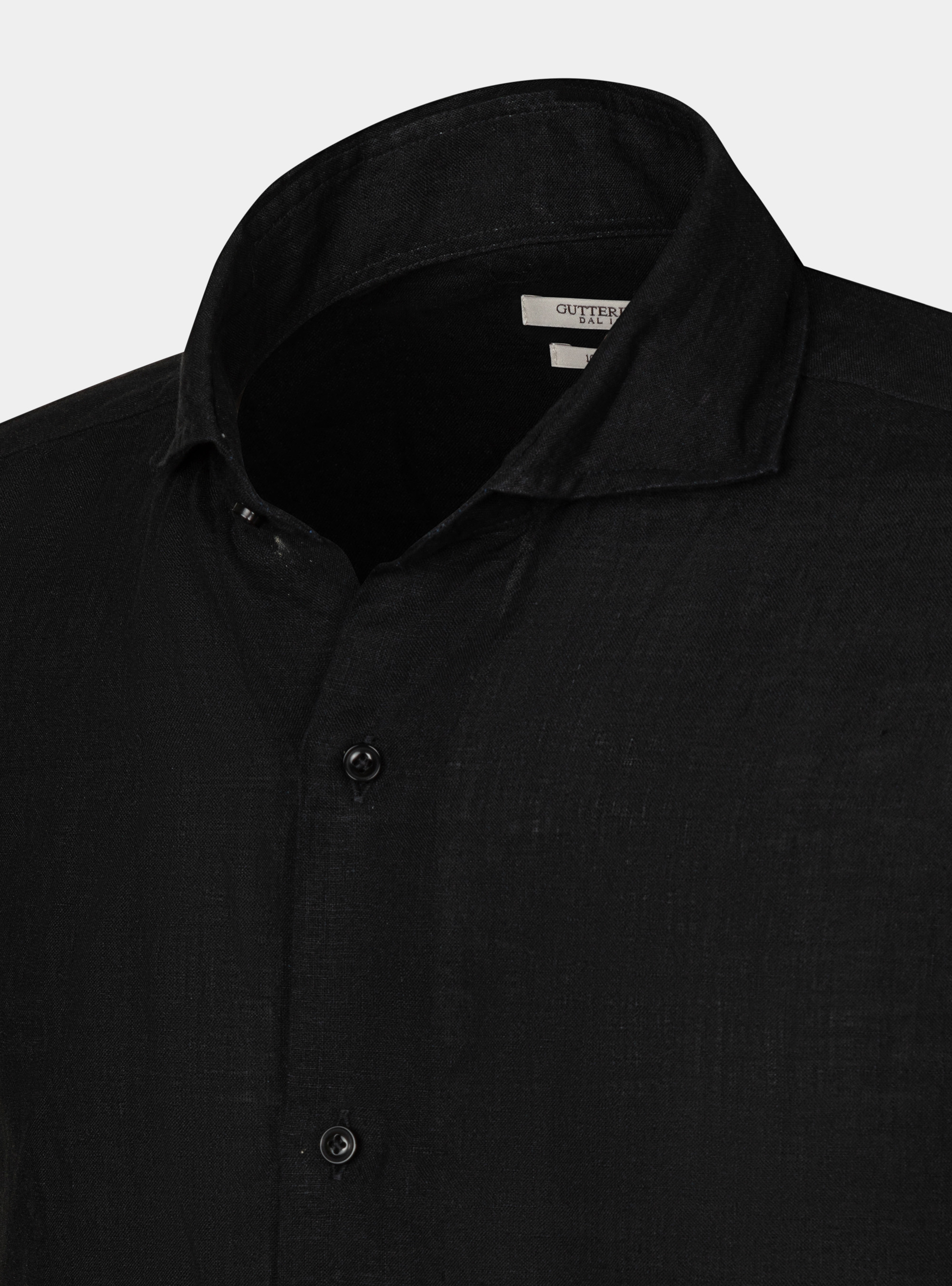 Camicia collo francese in puro lino, NERO