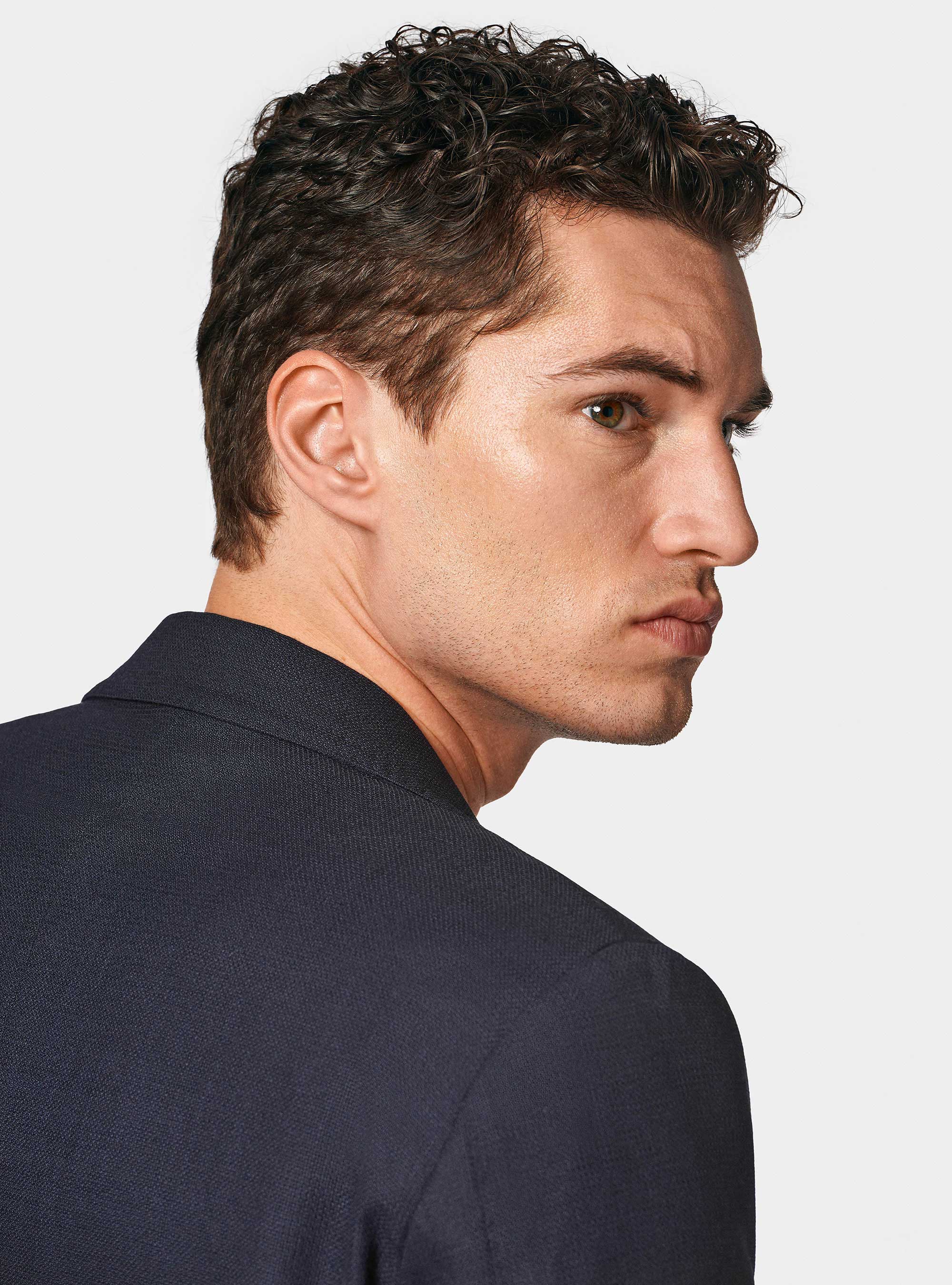 Giacca in pura lana micro texture, BLU NAVY