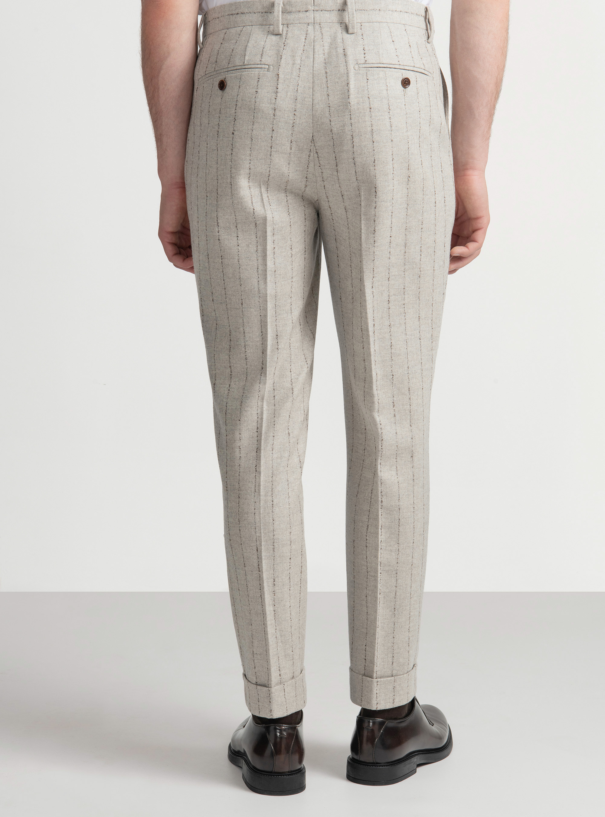 Pantaloni per abito gessato in lana cashmere, ECRU