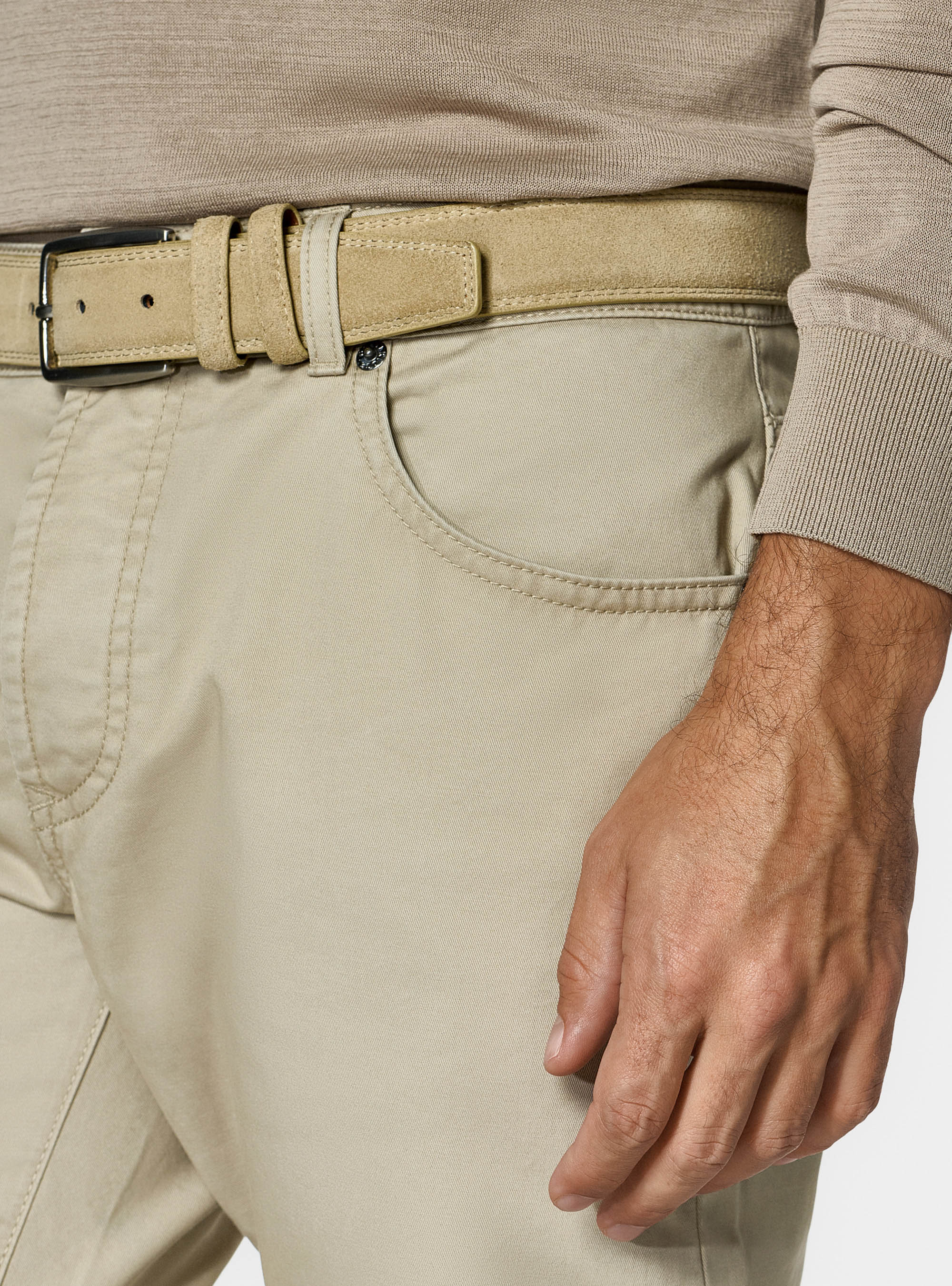 Pantaloni 5 tasche in twill di cotone, SABBIA