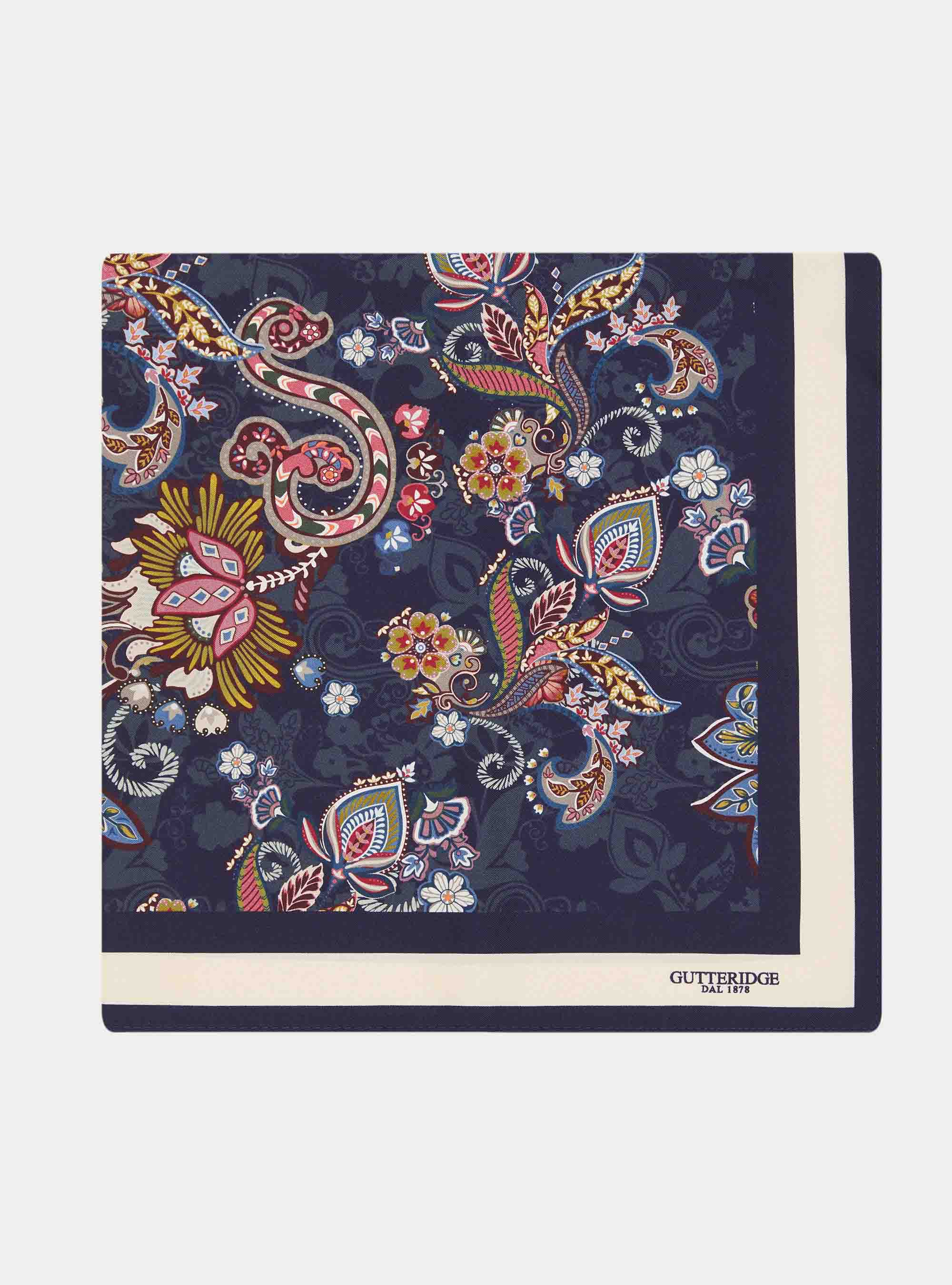 Foulard in seta stampa floreale, BLU NAVY