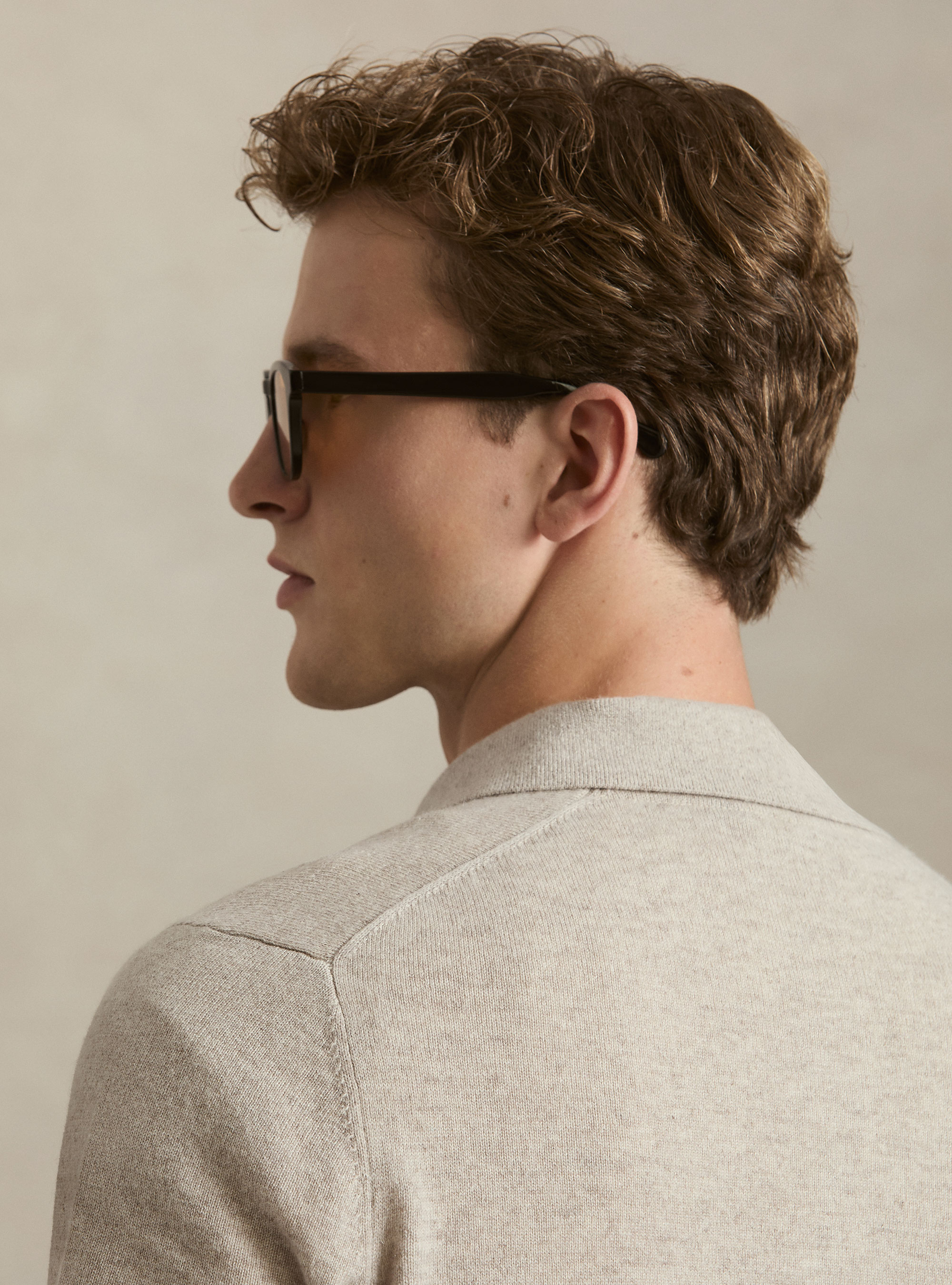 Polo a manica lunga in puro cashmere, ECRU