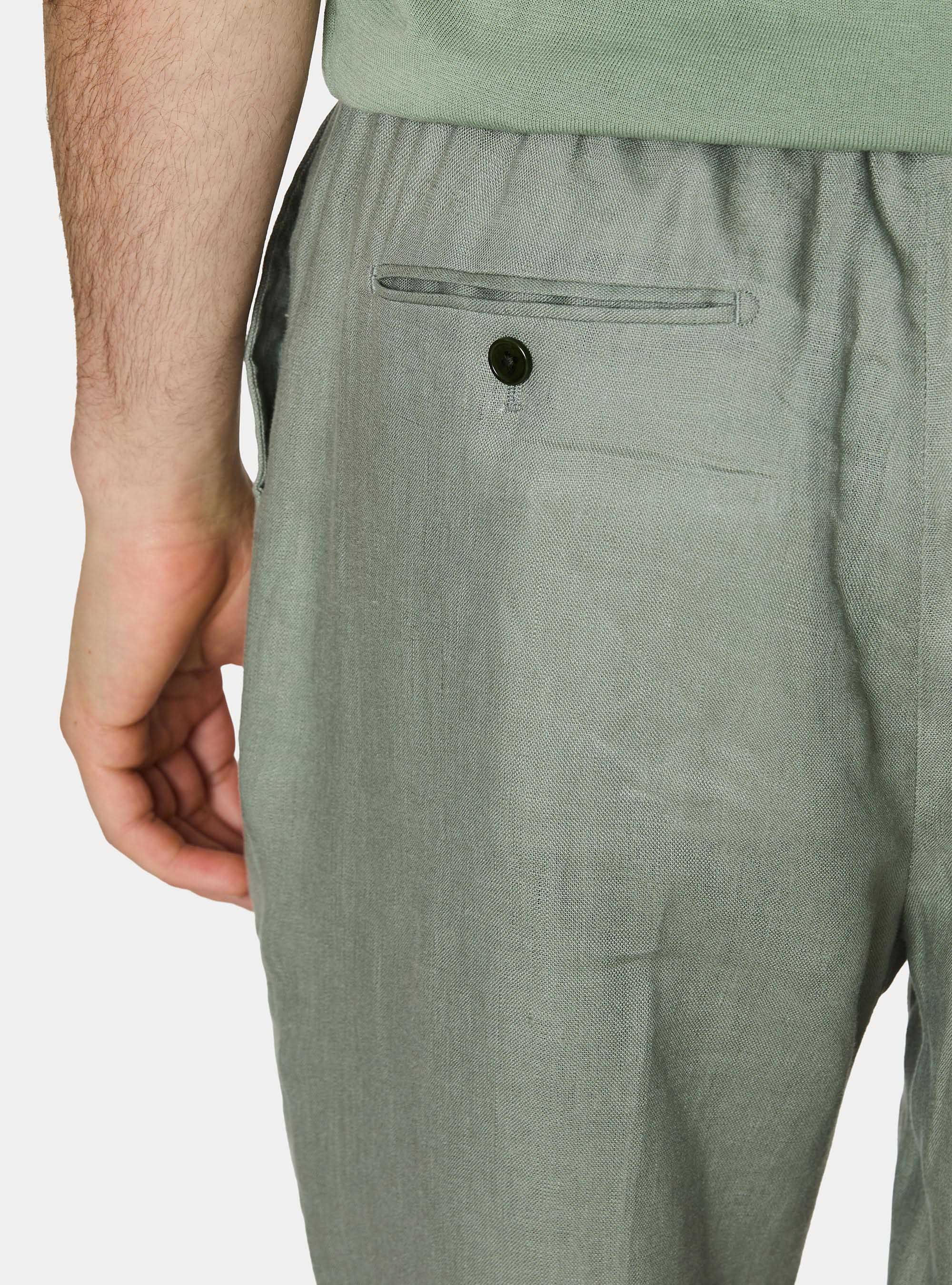 Pantaloni in puro lino con pince e coulisse, SALVIA 0602C
