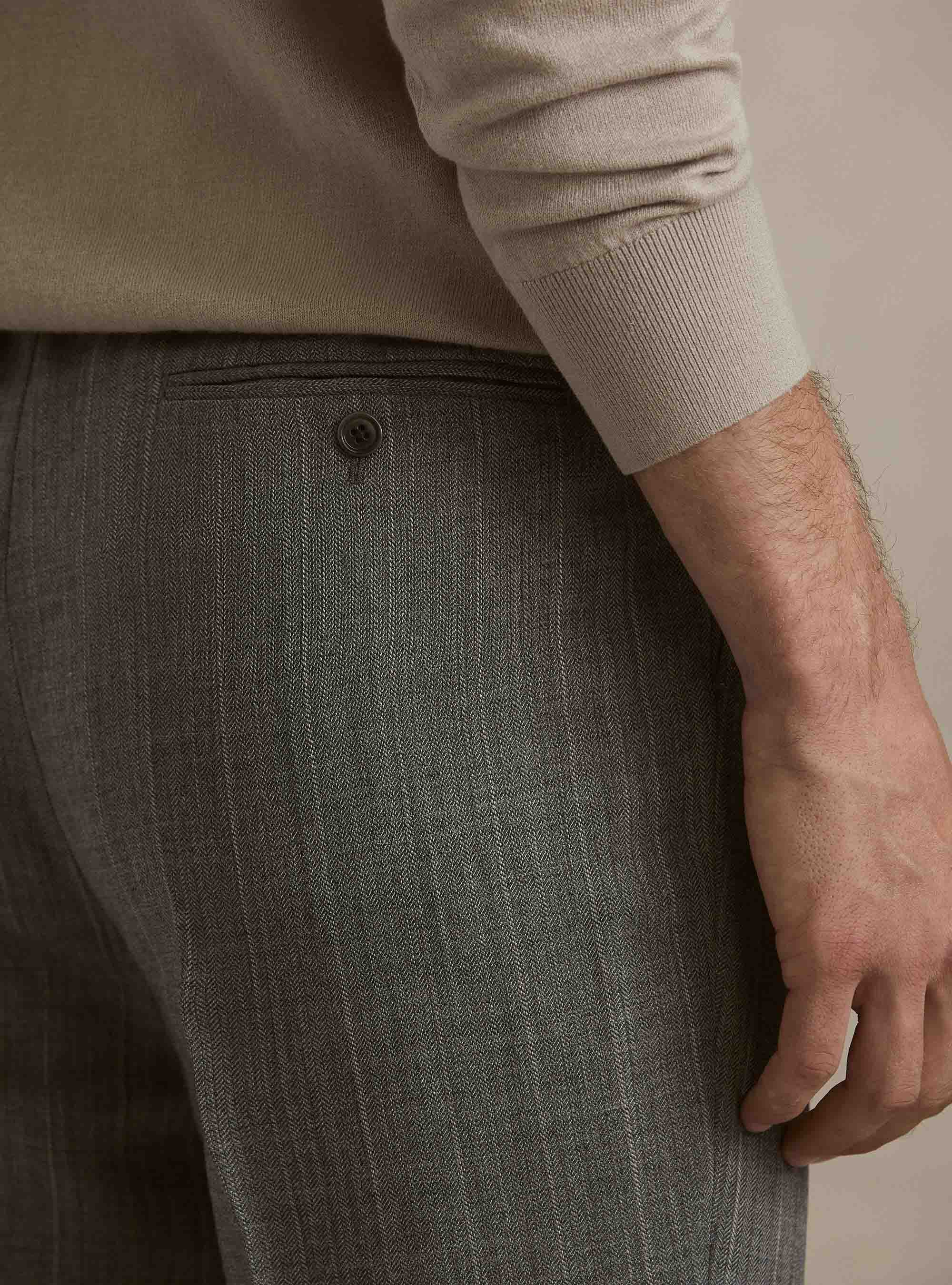Pantaloni con pince in pura lana spigata, GRIGIO MED MEL 0123C