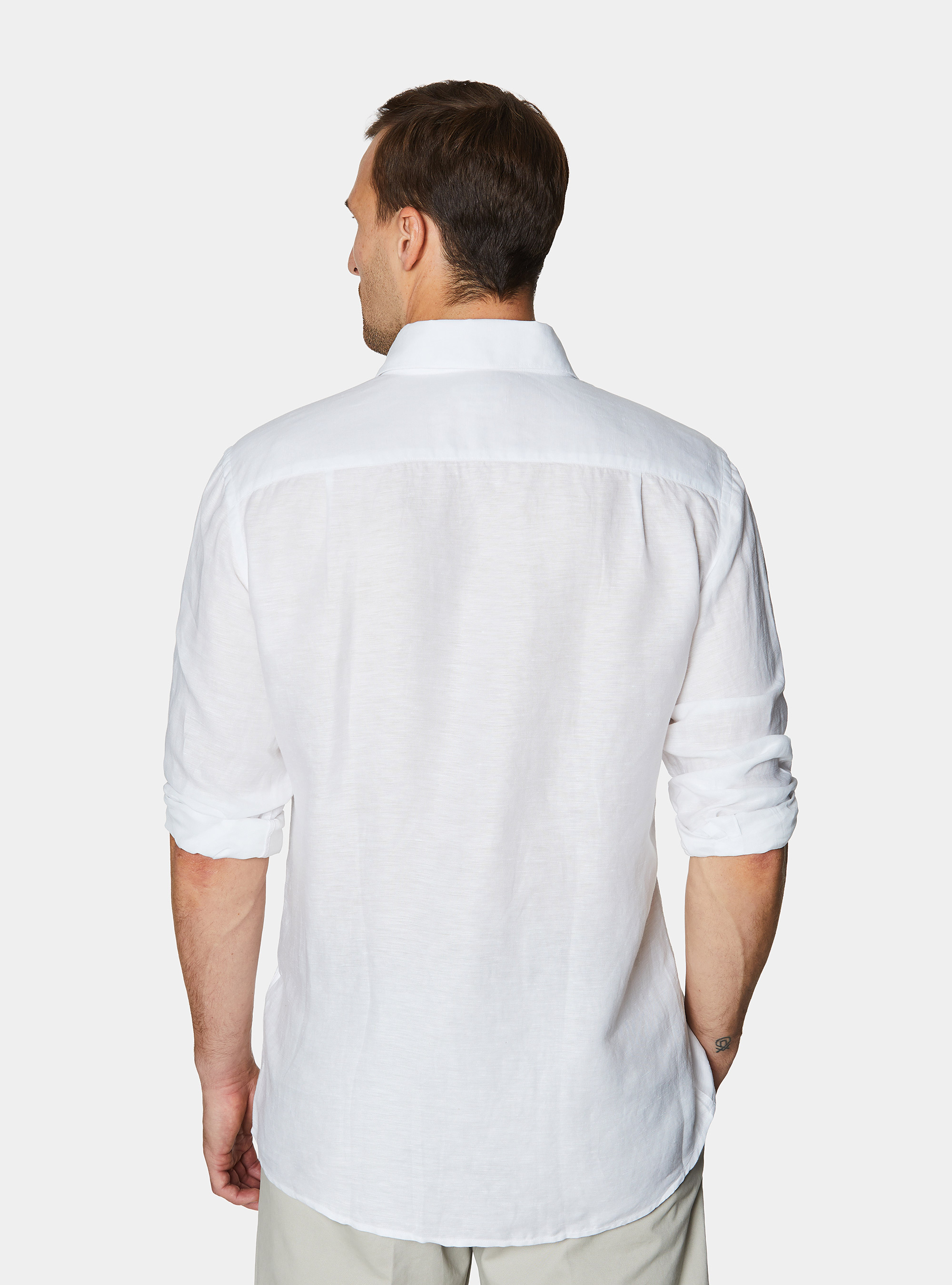 Camicia in misto lino con paramontura, BIANCO