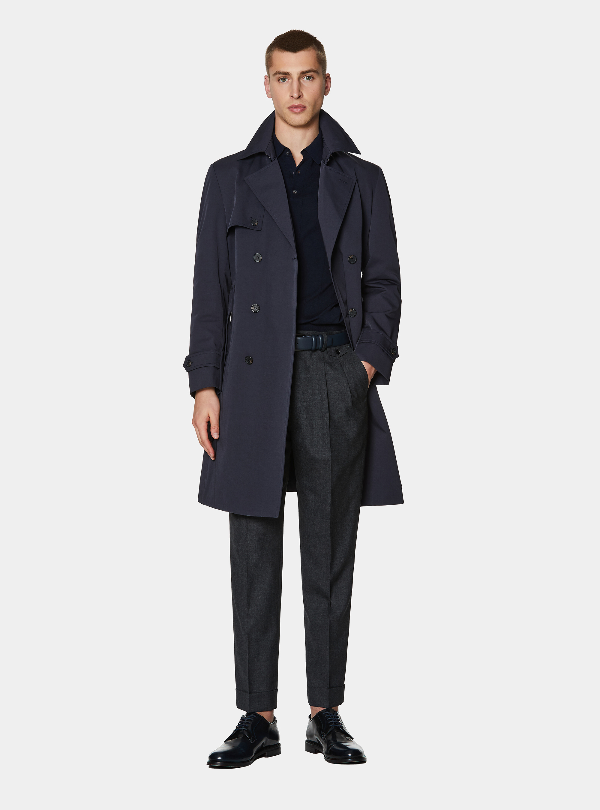 Trench doppiopetto in twill di cotone, BLU NAVY