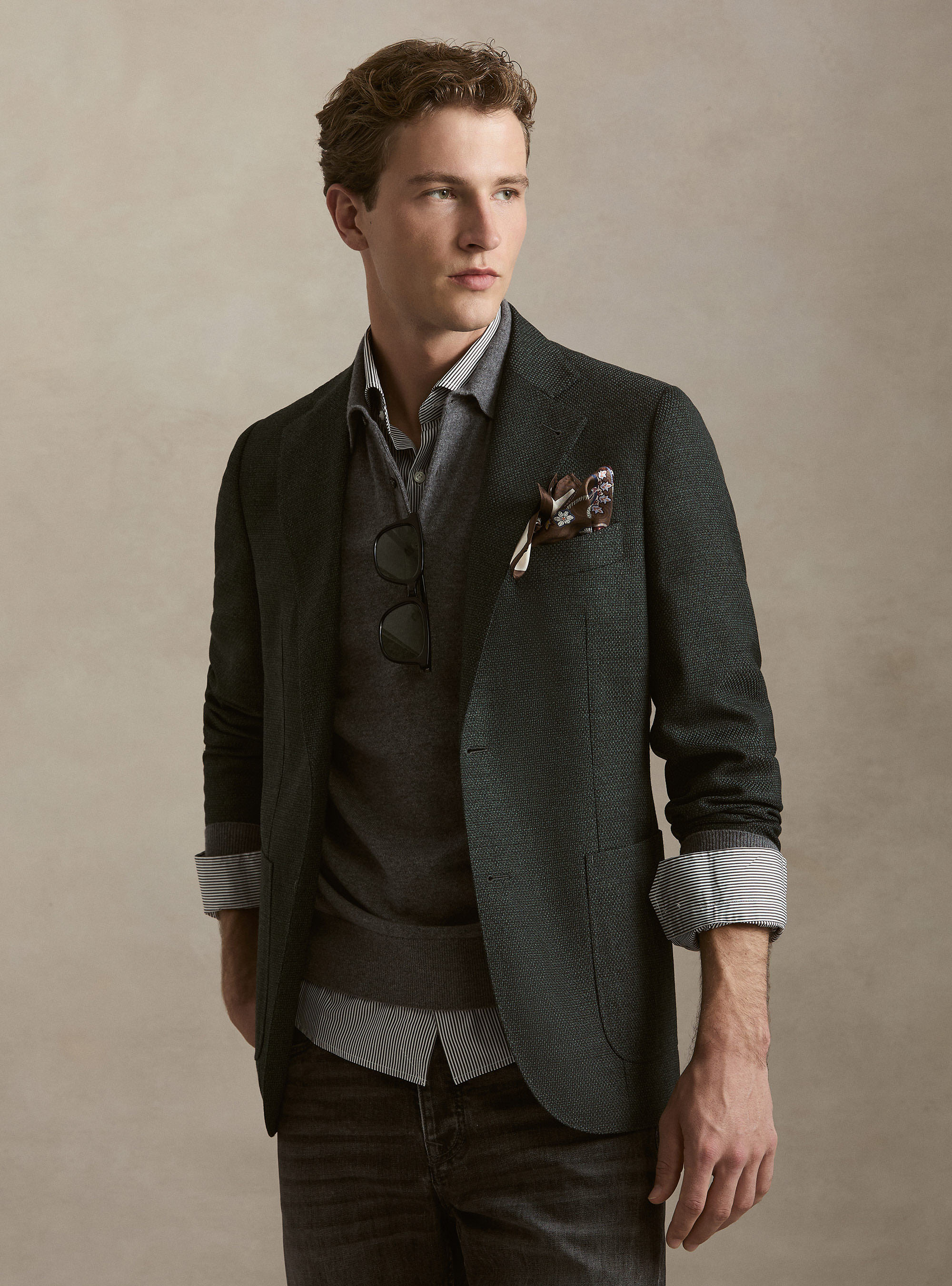 Giacca in lana hopsack, VERDE