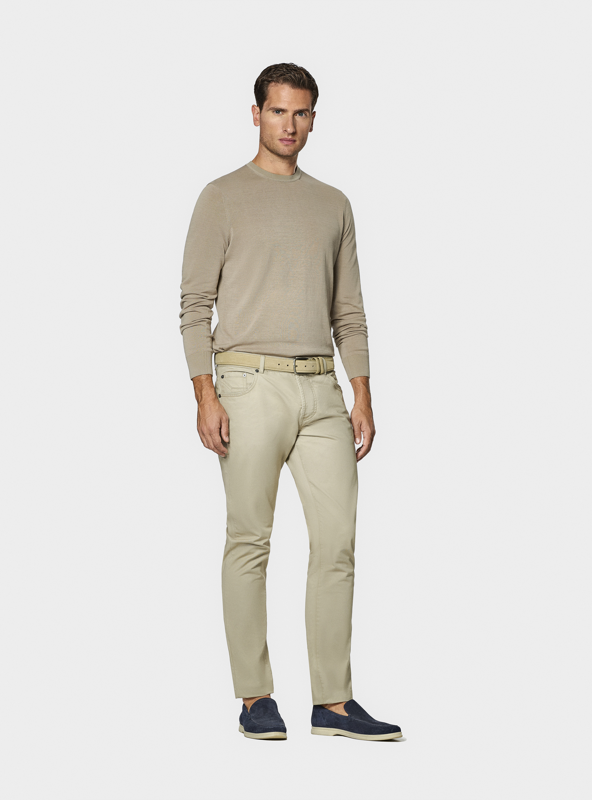 Pantaloni 5 tasche in twill di cotone, SABBIA