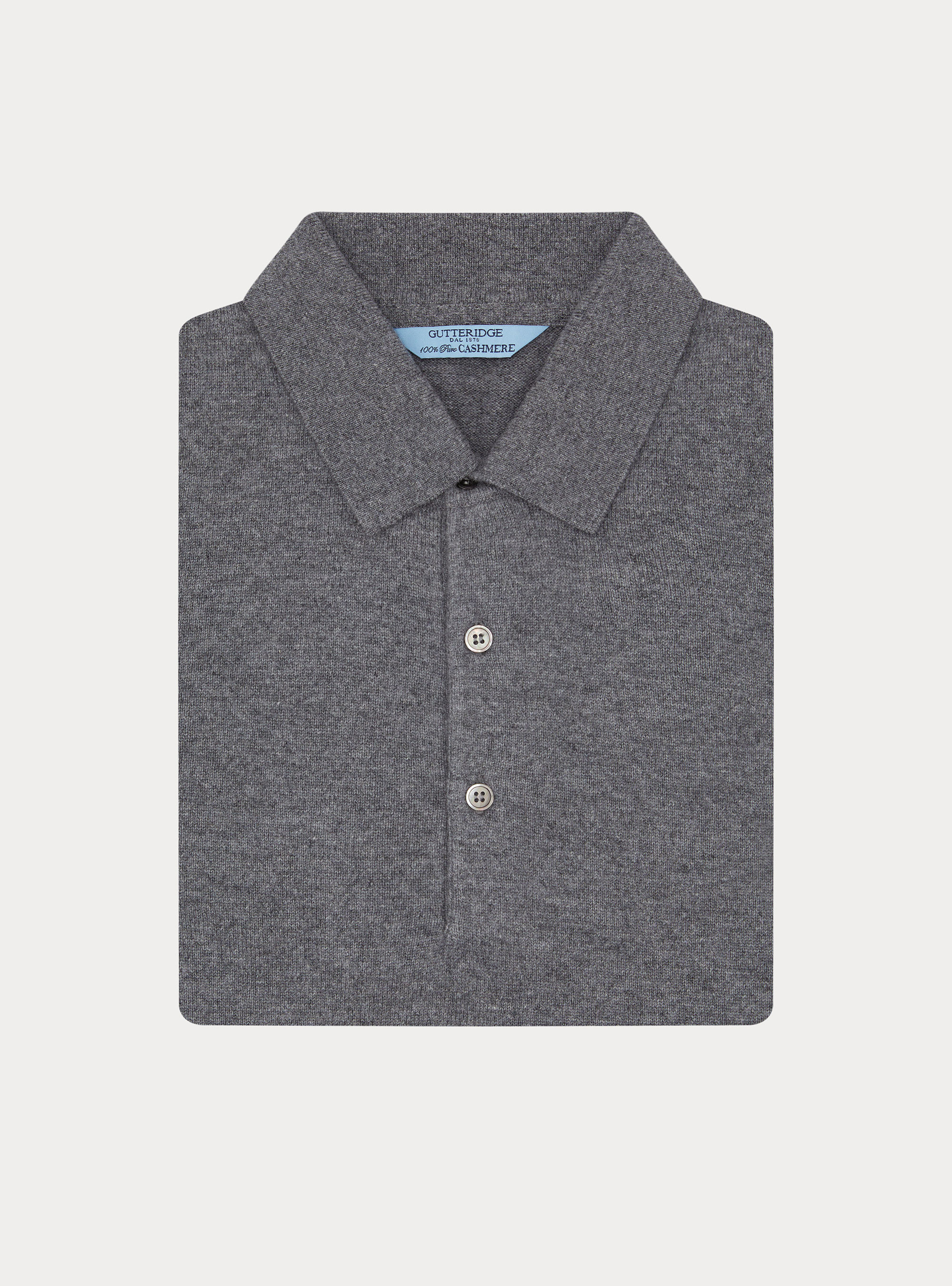 Polo a manica lunga in puro cashmere, GRIGIO SCURO 0125C