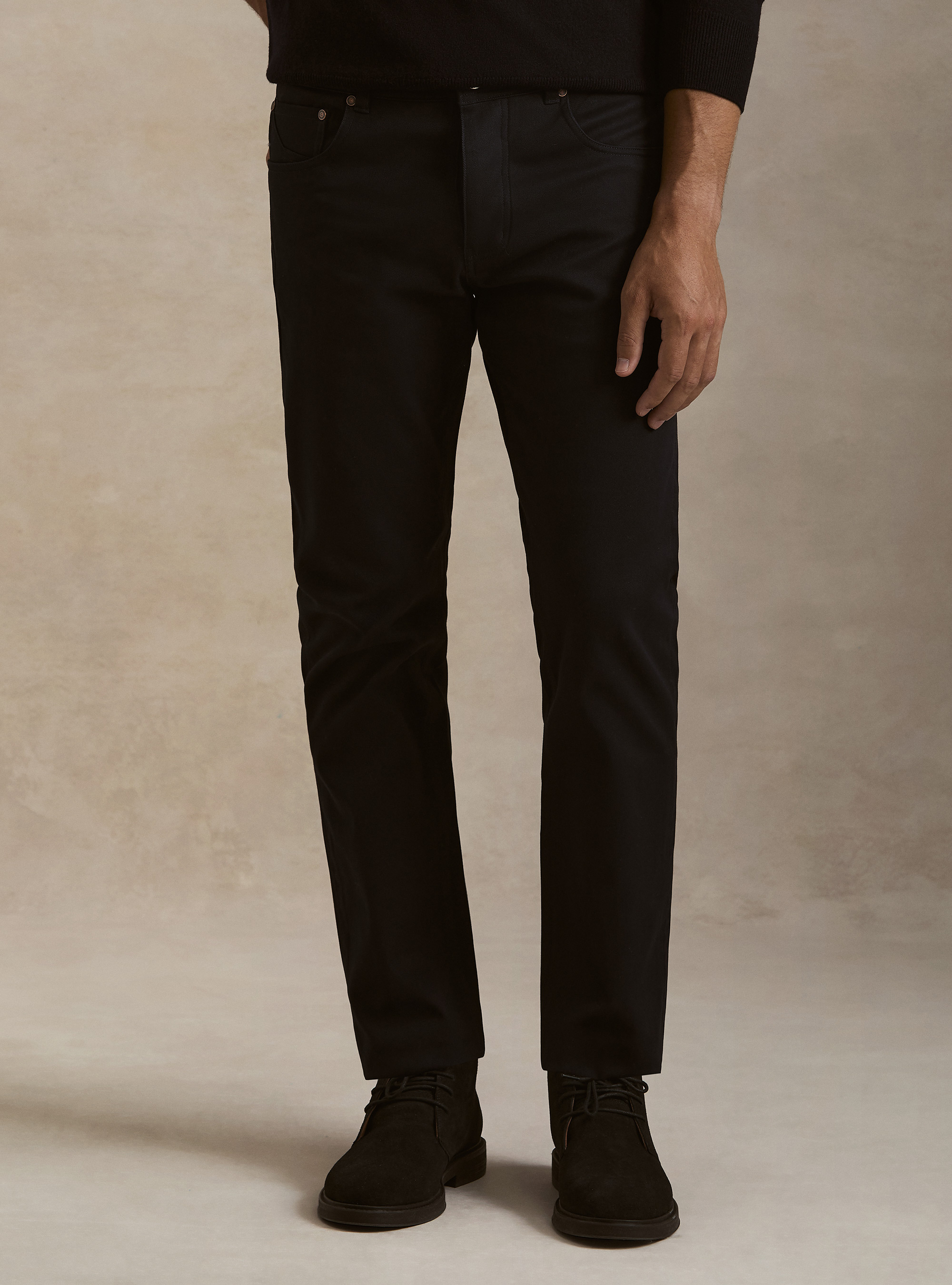 Pantaloni 5 tasche in misto cotone armaturato, BLU NAVY