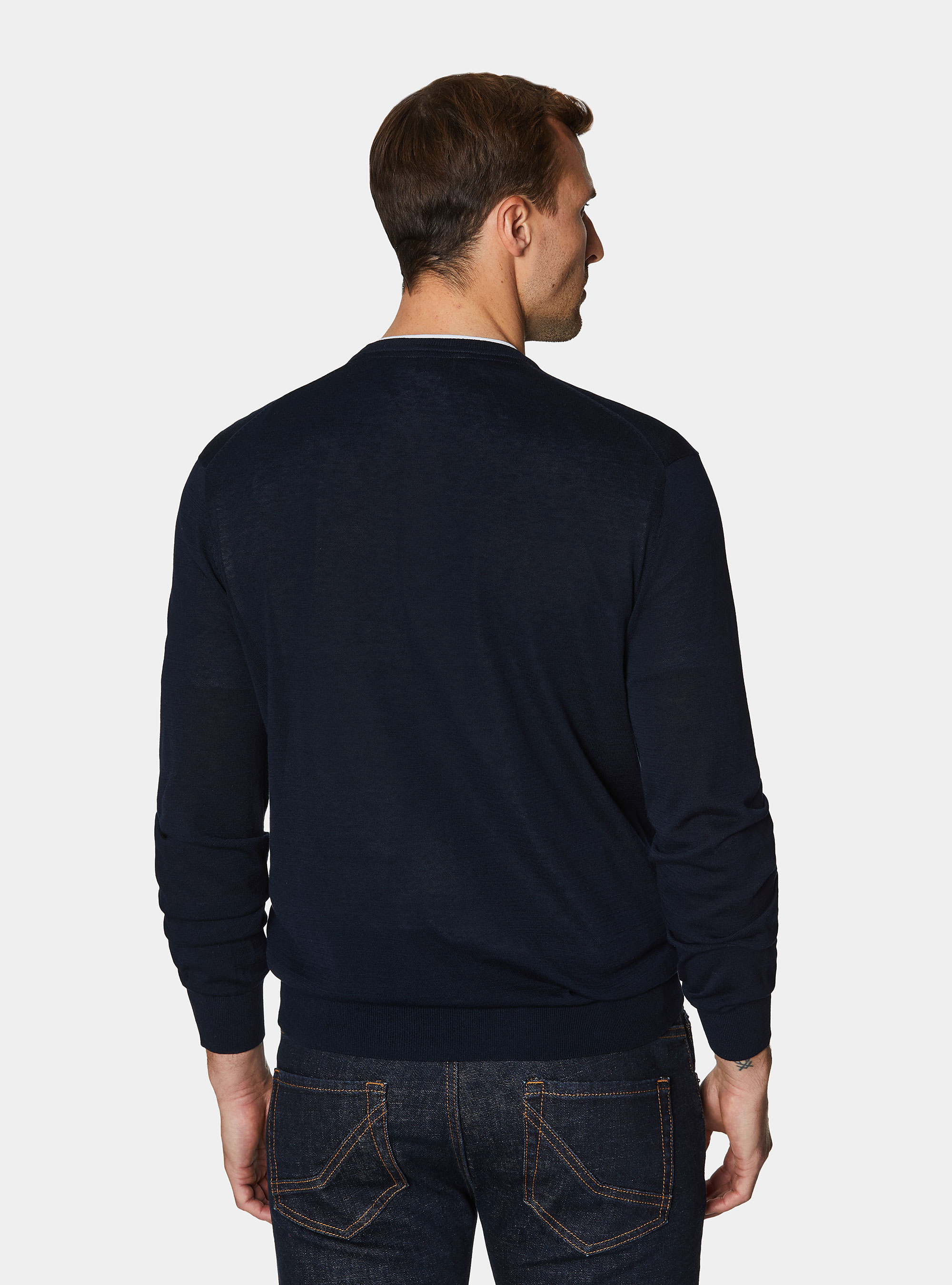 Maglia girocollo in cotone e seta, BLU NAVY
