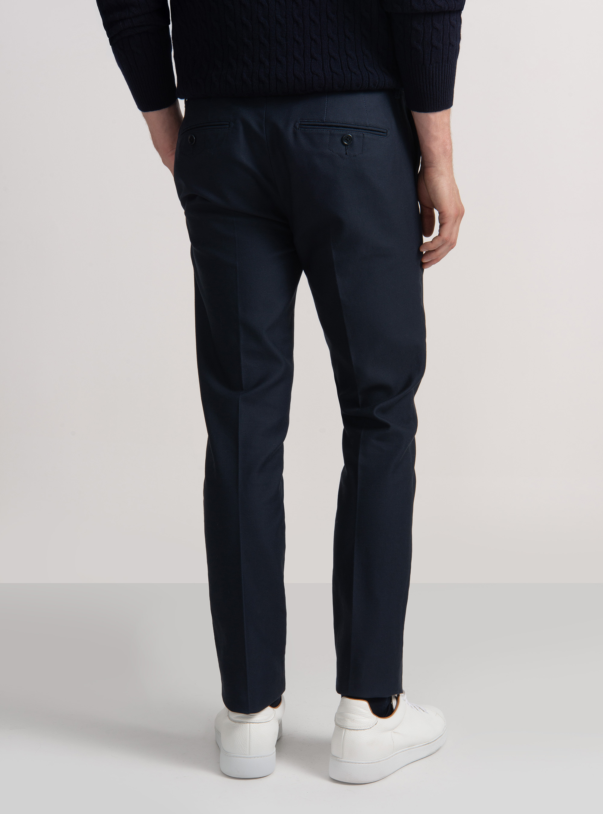 Pantaloni chino slim fit in cotone armaturato, BLU NAVY