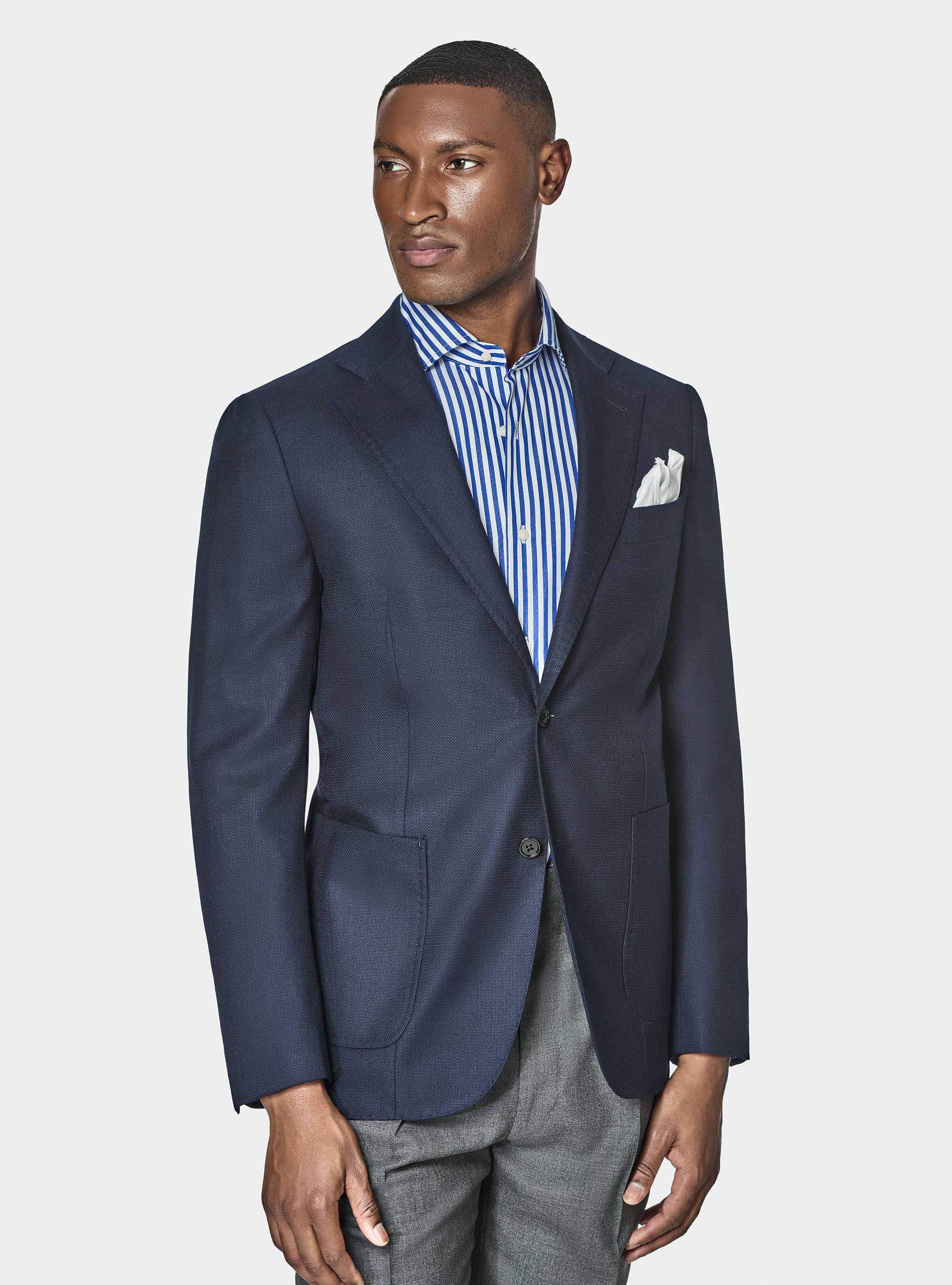 Giacca hopsack in lana Vitale Barberis Canonico, BLU NAVY