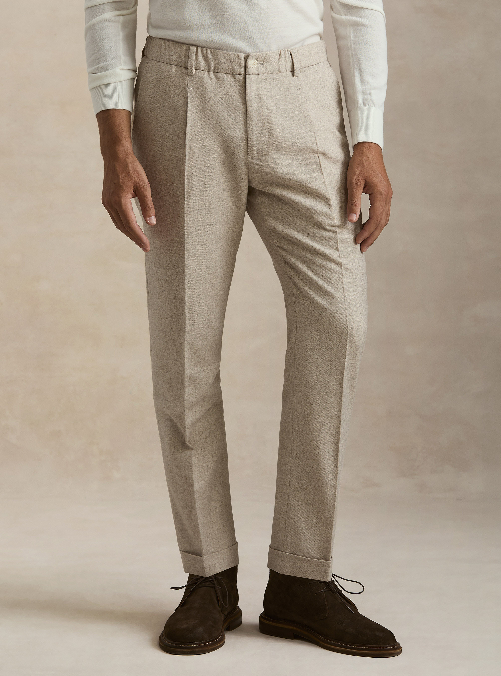 Pantaloni con coulisse in misto lana leggera, ECRU