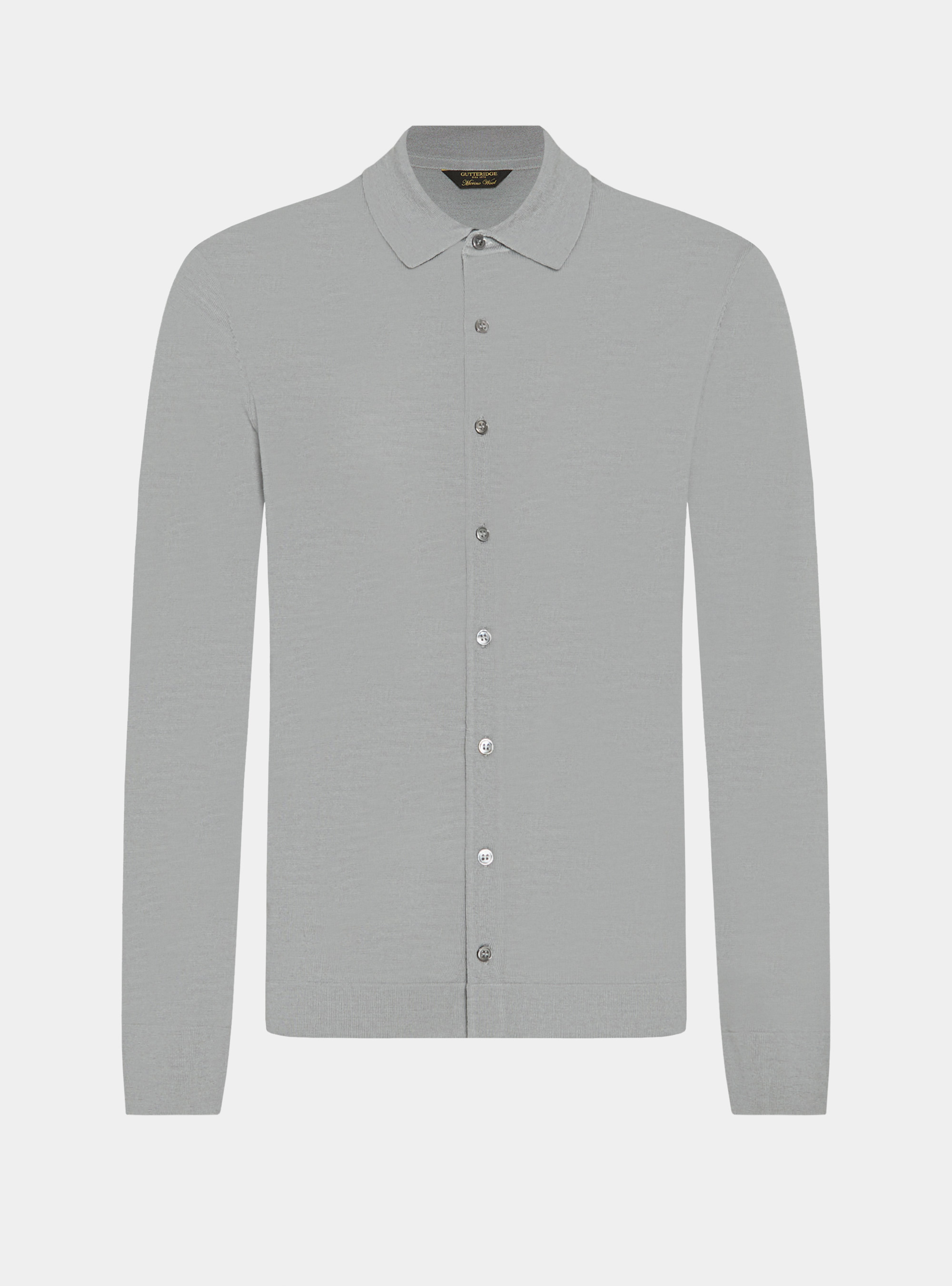 Polo camicia in maglia lana merino extrafine, GRIGIO CHIARO