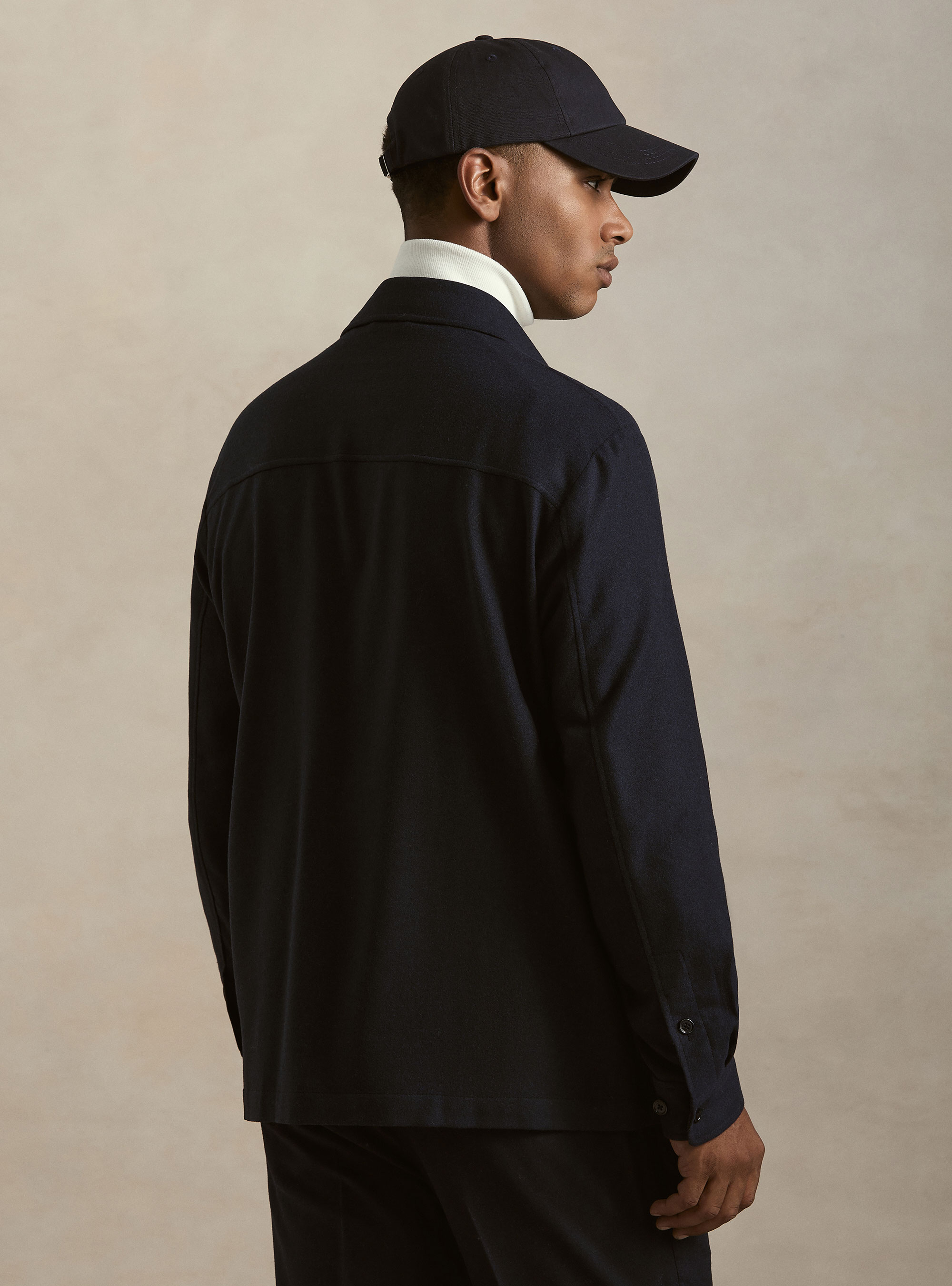 Giacca camicia leggera in flanella misto lana, NAVY