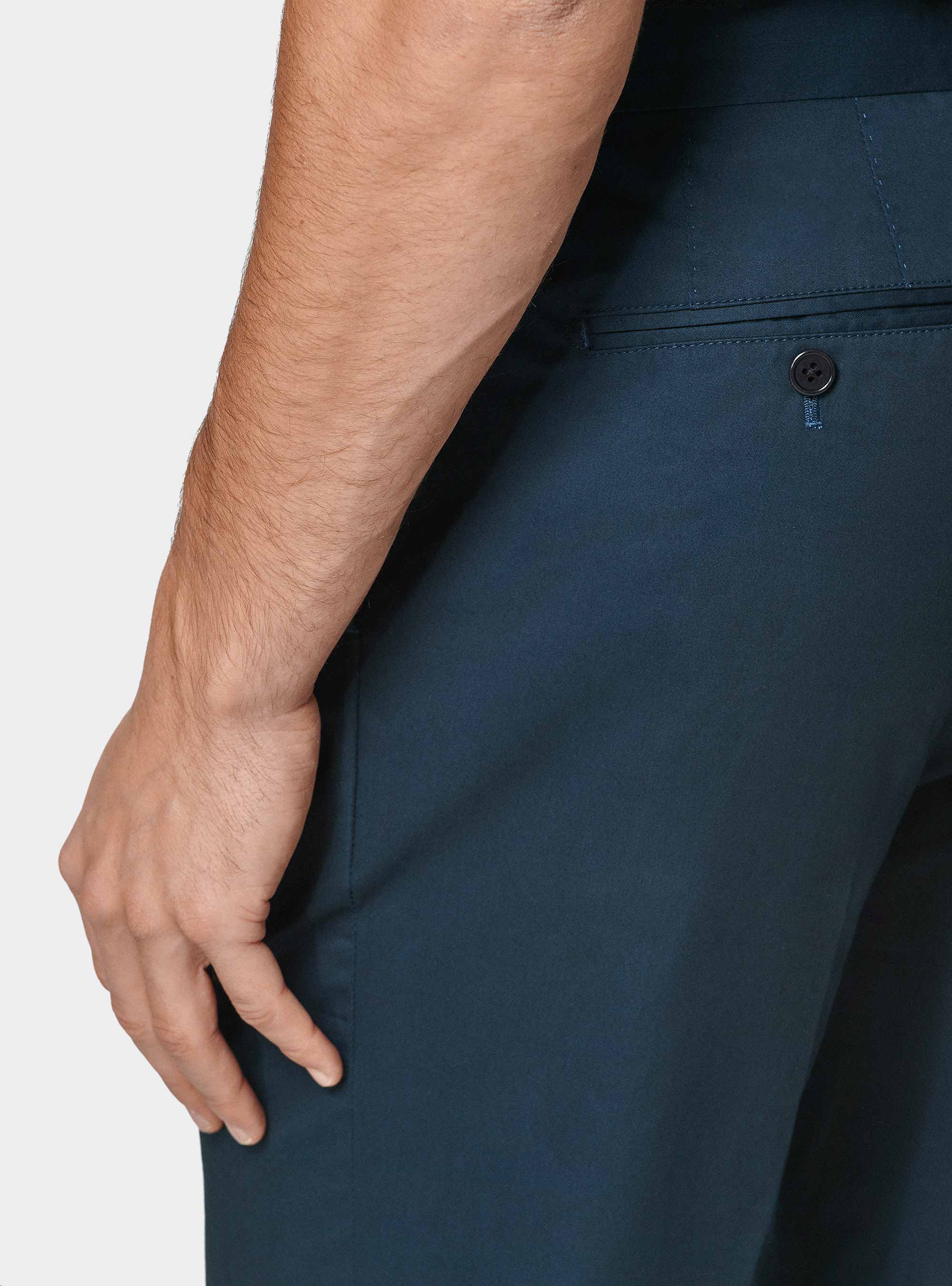 Pantaloni con pince in cotone popeline, BLU NAVY